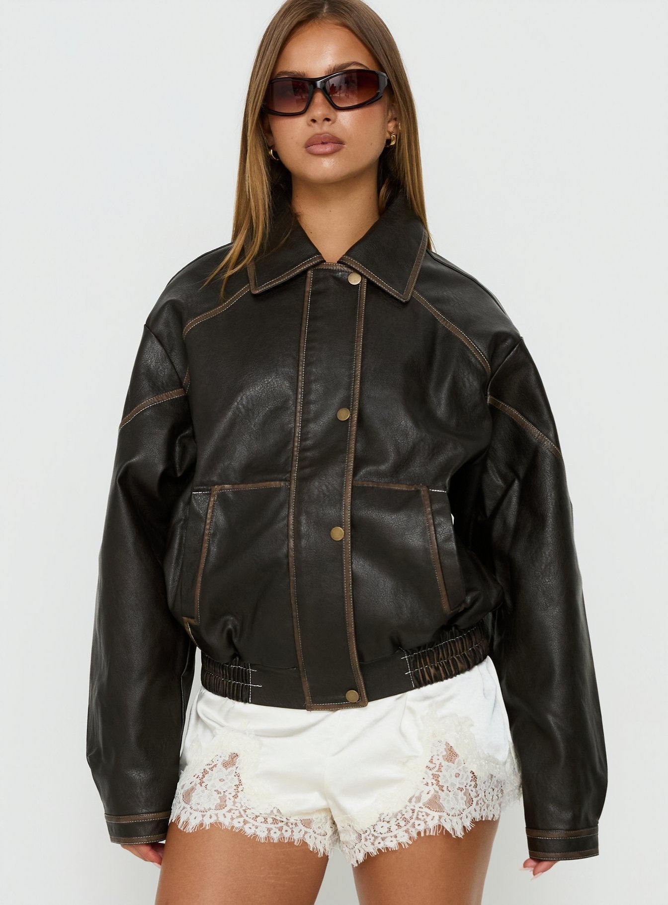 Jaxton Faux Leather Jacket Brown