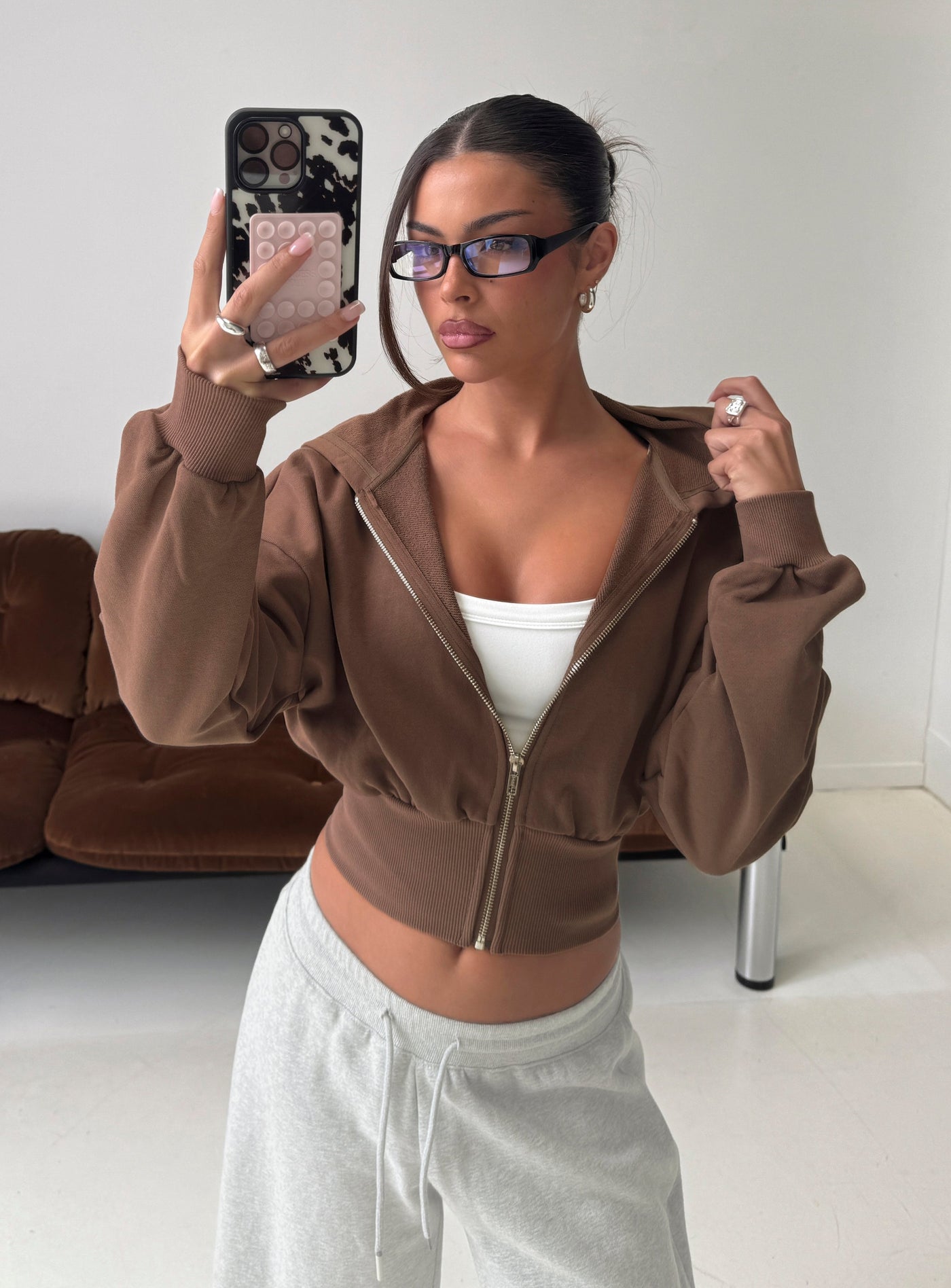Daytime Cropped Blouson Hoodie Cocoa
