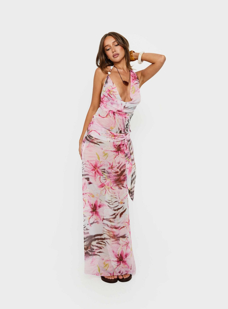 Karzi Chiffon Maxi Skirt Pink Floral