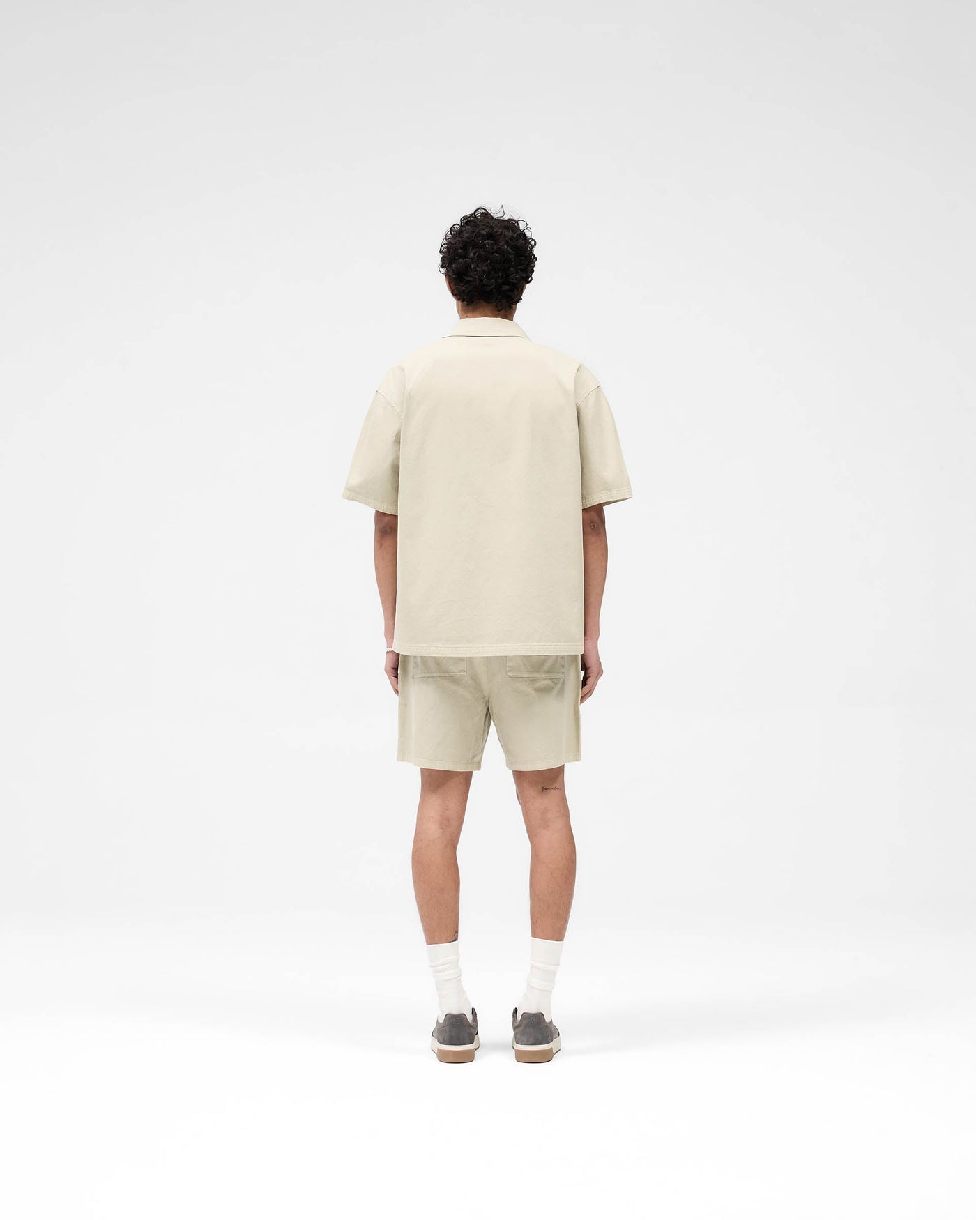 Short Sleeve Cotton Overshirt - Beige