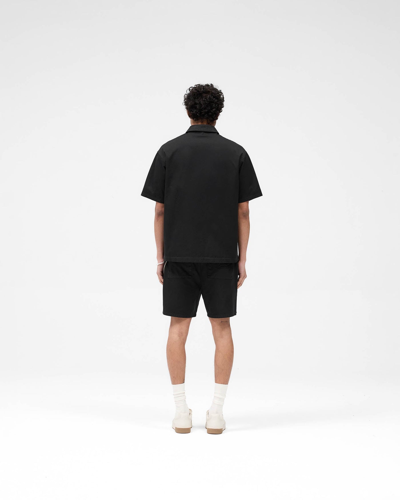 Short Sleeve Cotton Overshirt - Washed Black