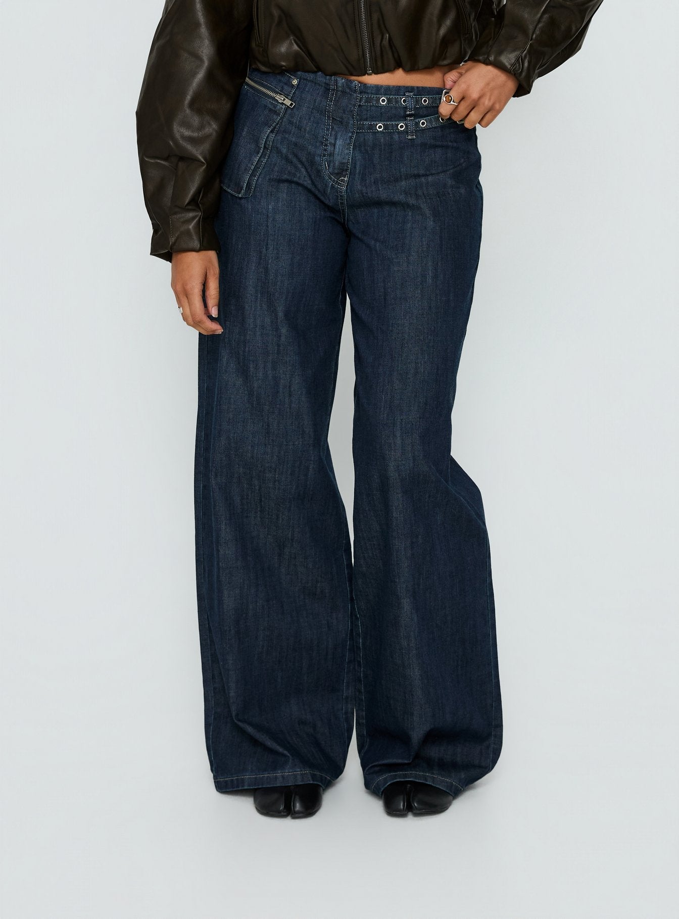 Paltrow Mid Rise Wide Leg Cargo Jeans Dark Blue Wash