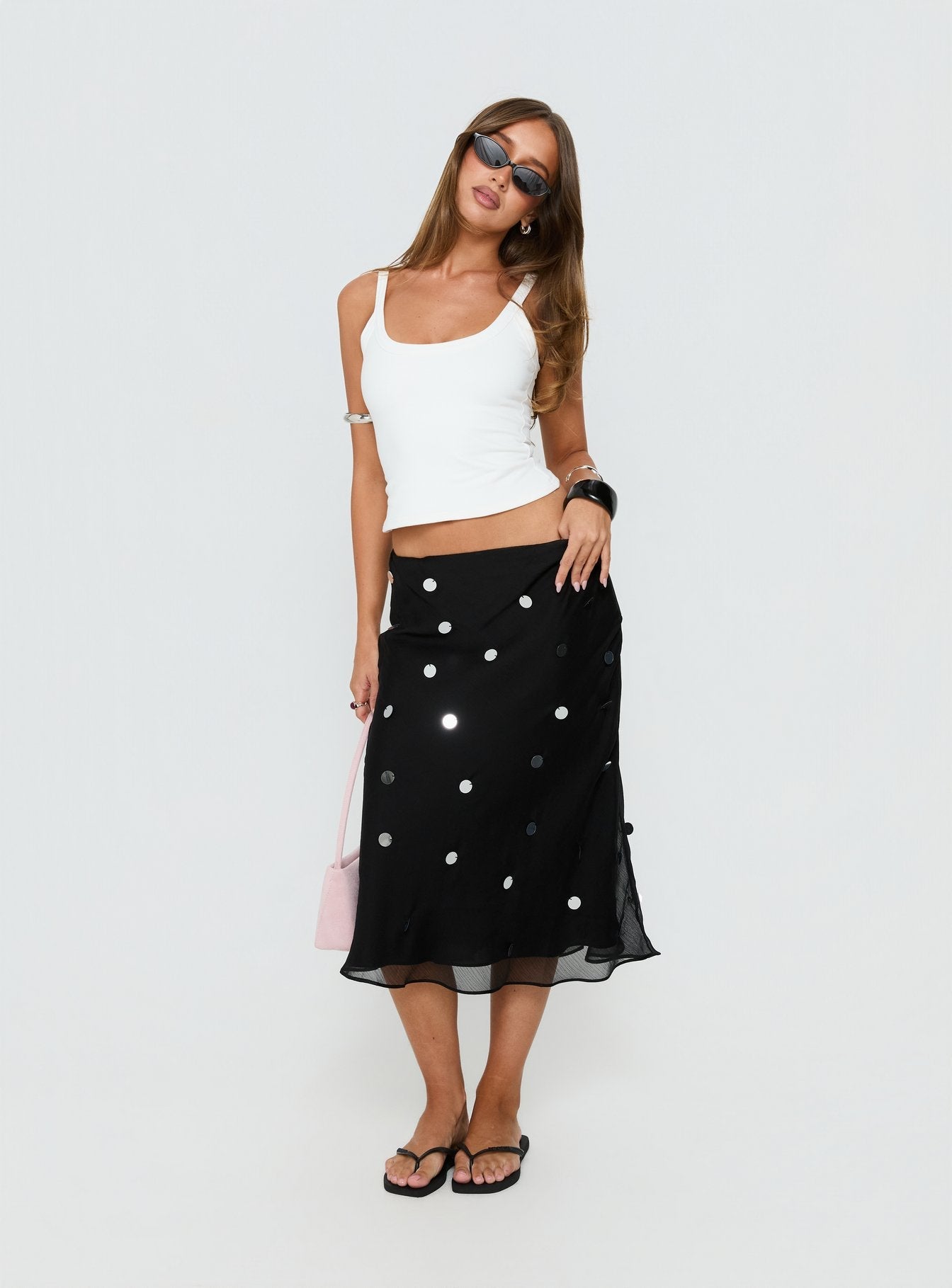 Kessiah Sequin Midi Skirt Black