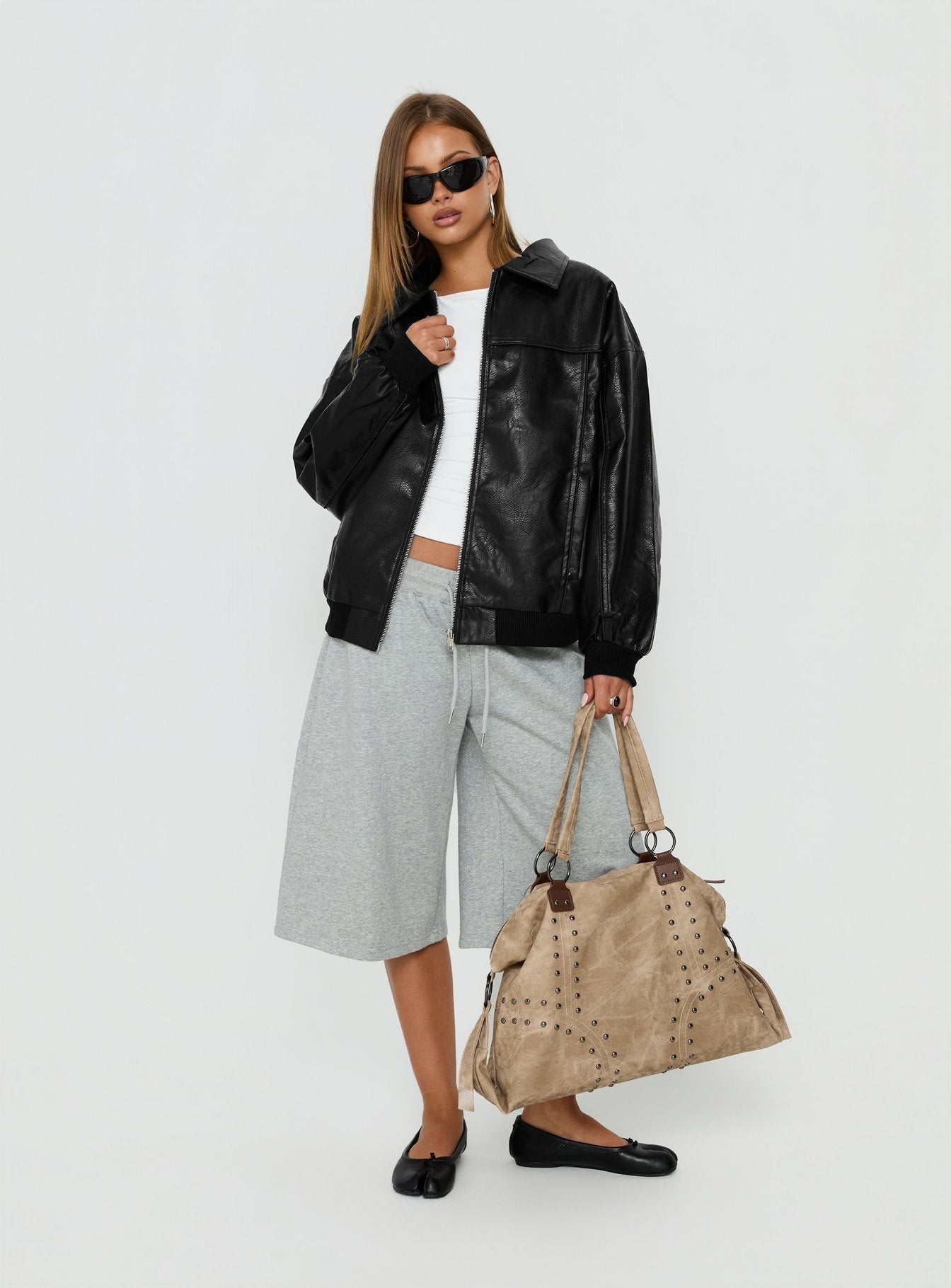 Goldsmith Faux Leather Bomber Jacket Black