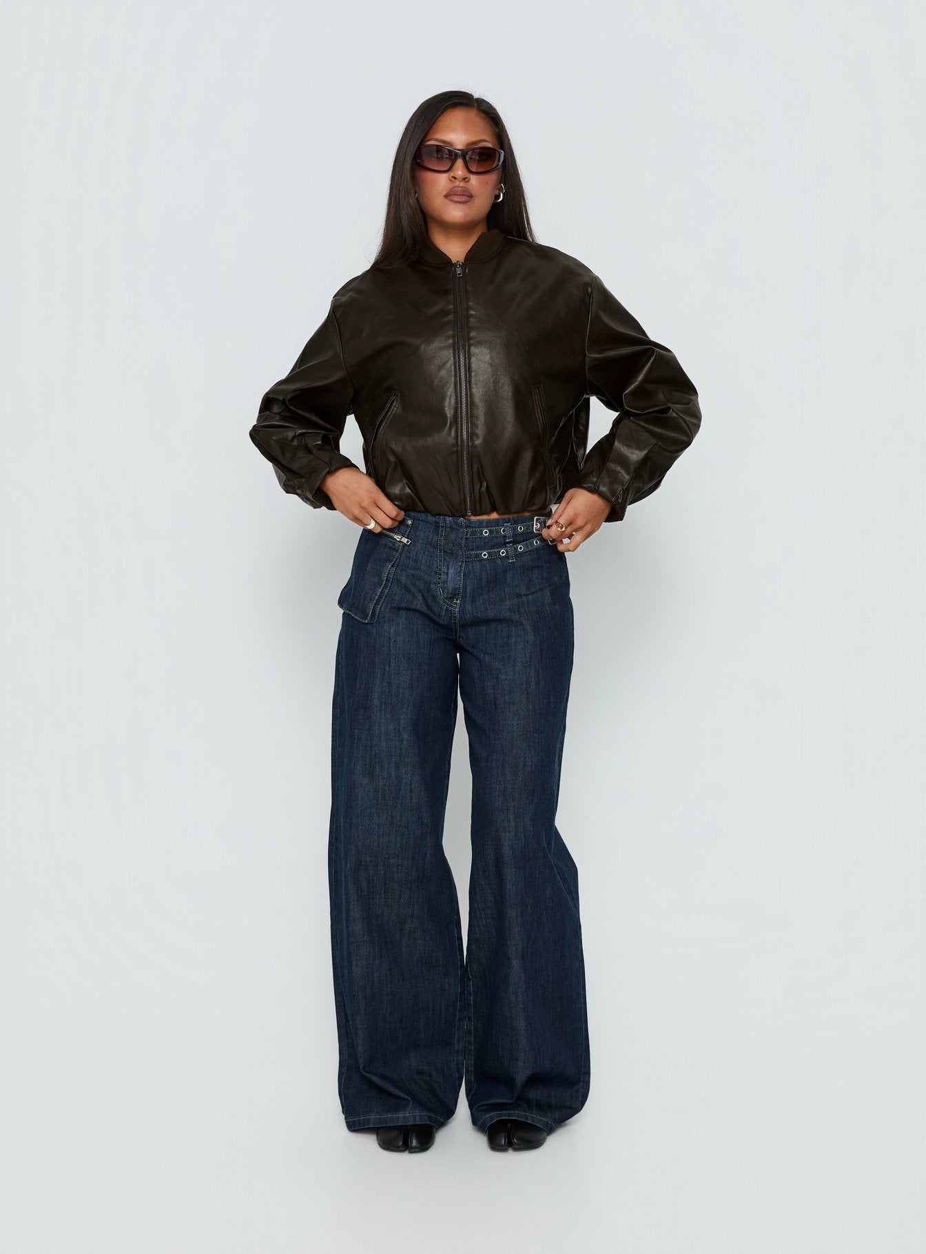 Paltrow Mid Rise Wide Leg Cargo Jeans Dark Blue Wash