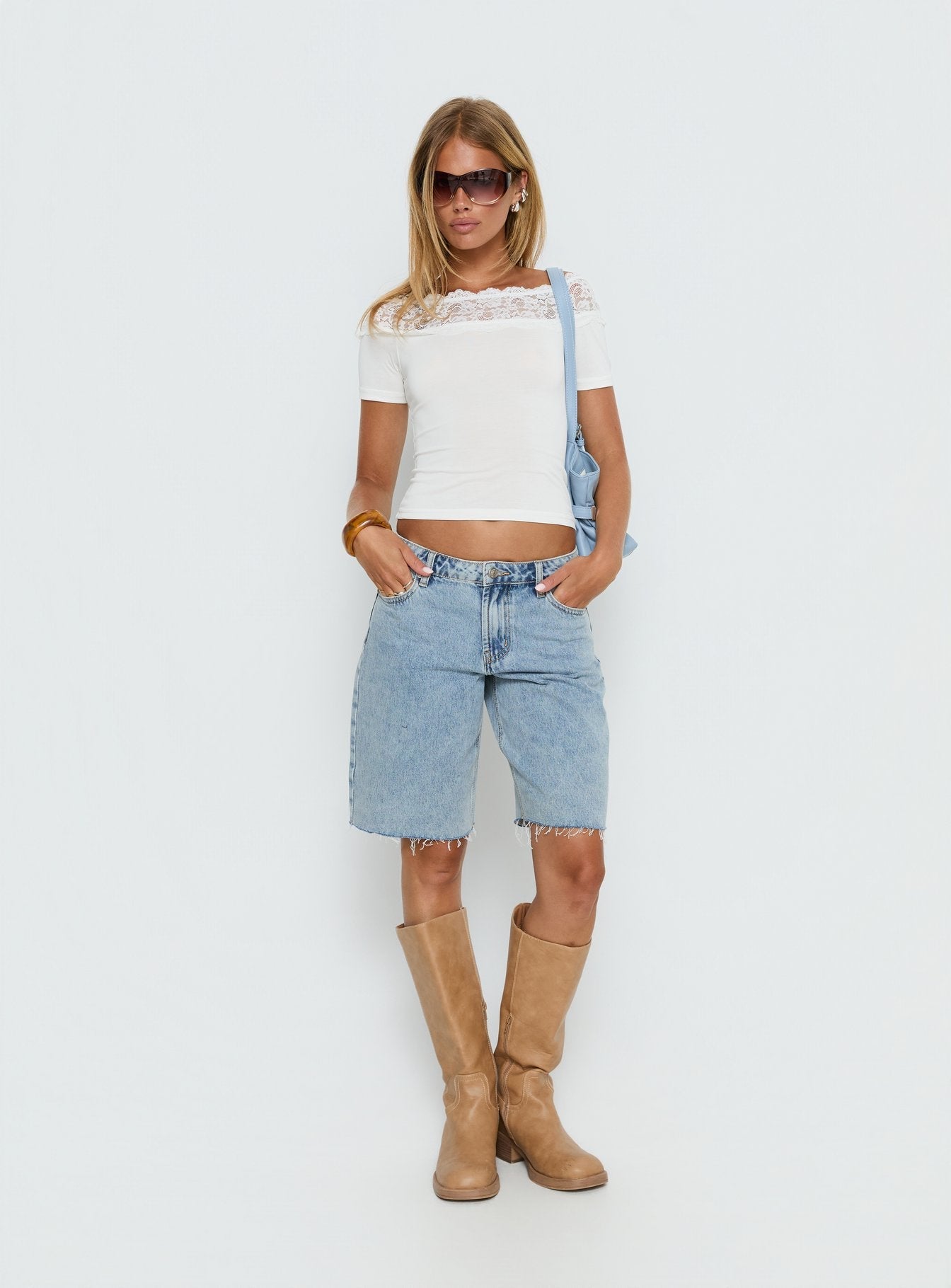 Cult Classic Longline Denim Shorts Light Blue Wash