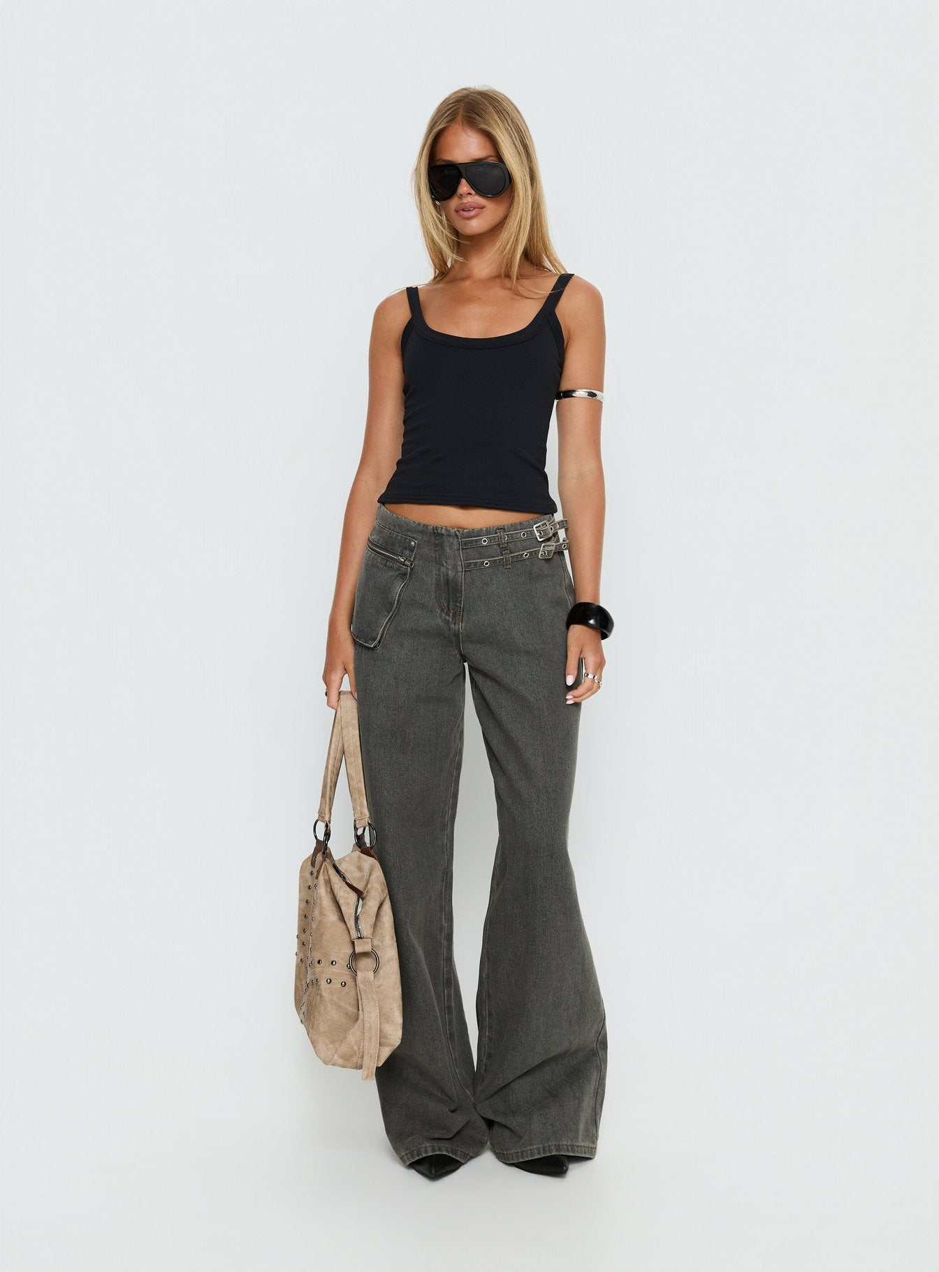 Paltrow Mid Rise Wide Leg Cargo Jeans Washed Grey