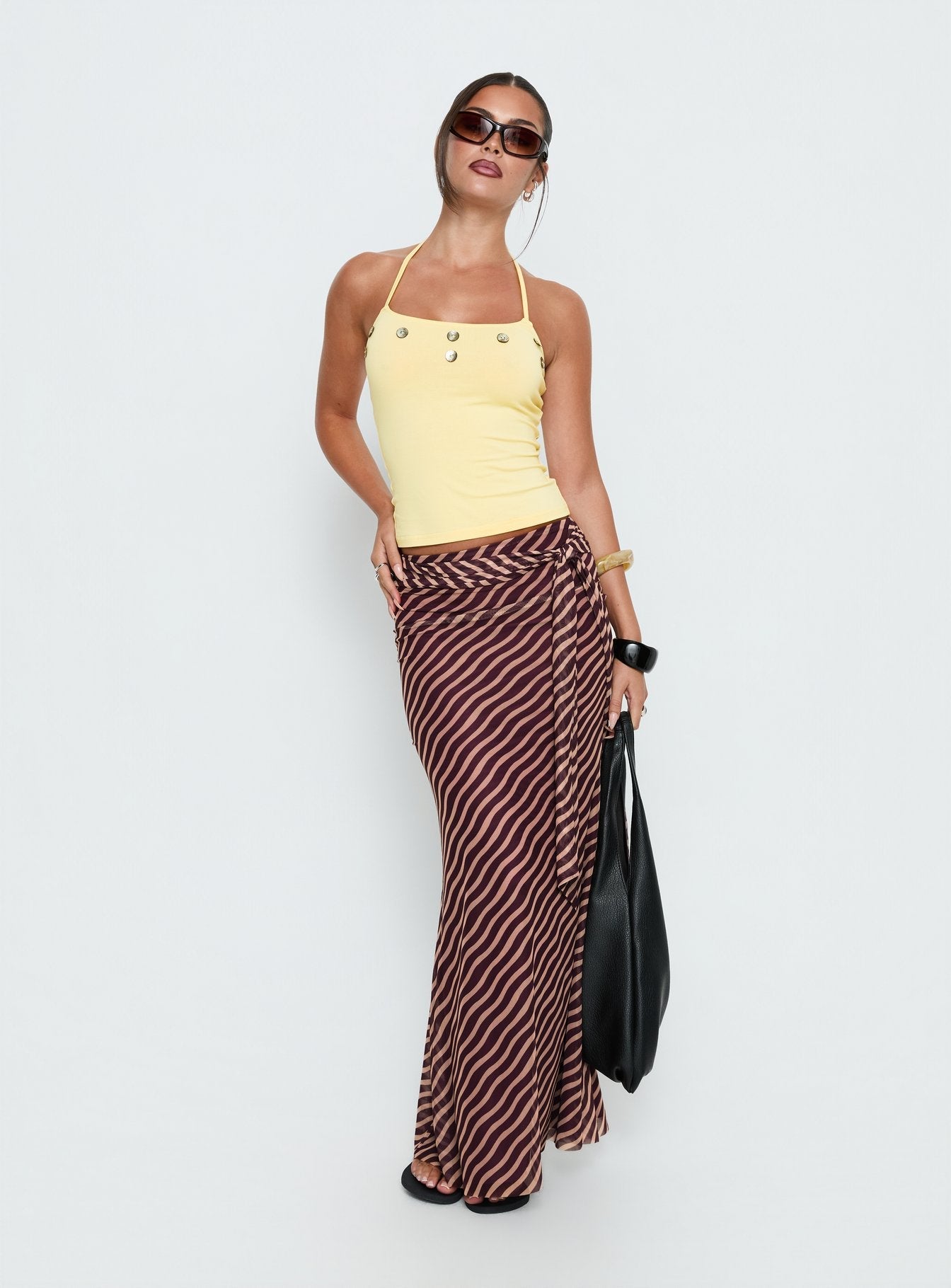 Caviar Tie Maxi Skirt Brown Stripe
