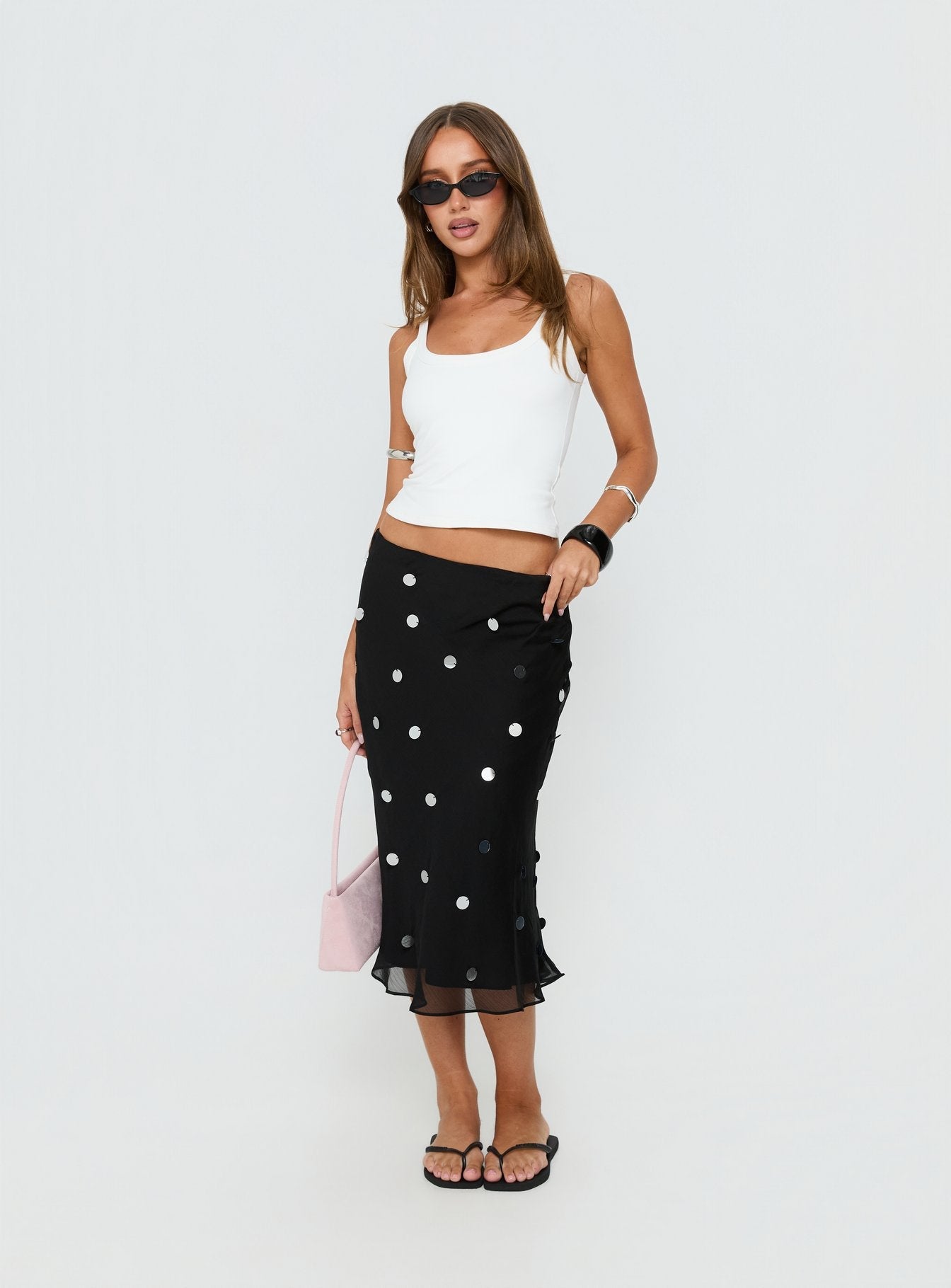 Kessiah Sequin Midi Skirt Black