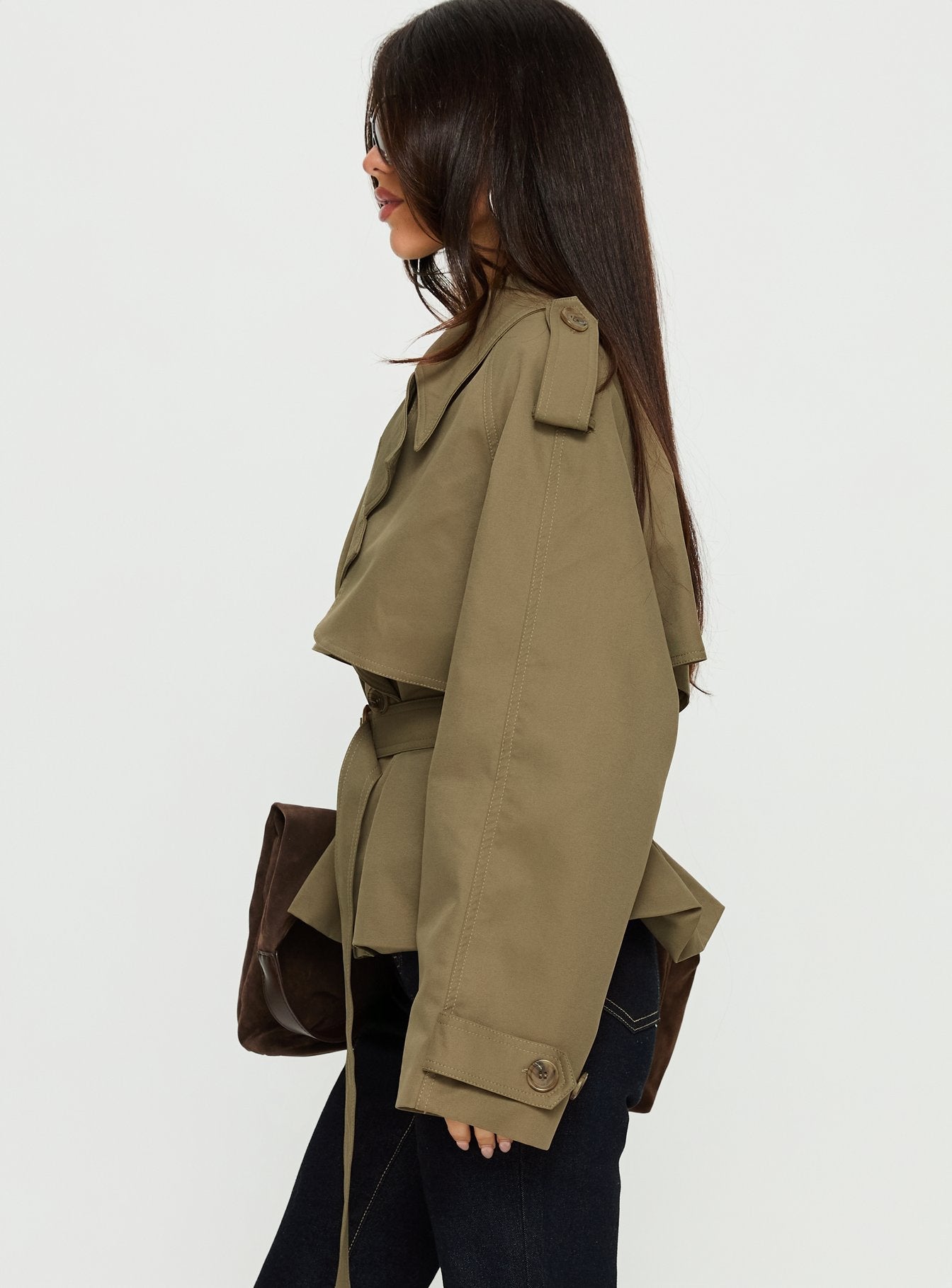 Eldora Cropped Trench Coat Green