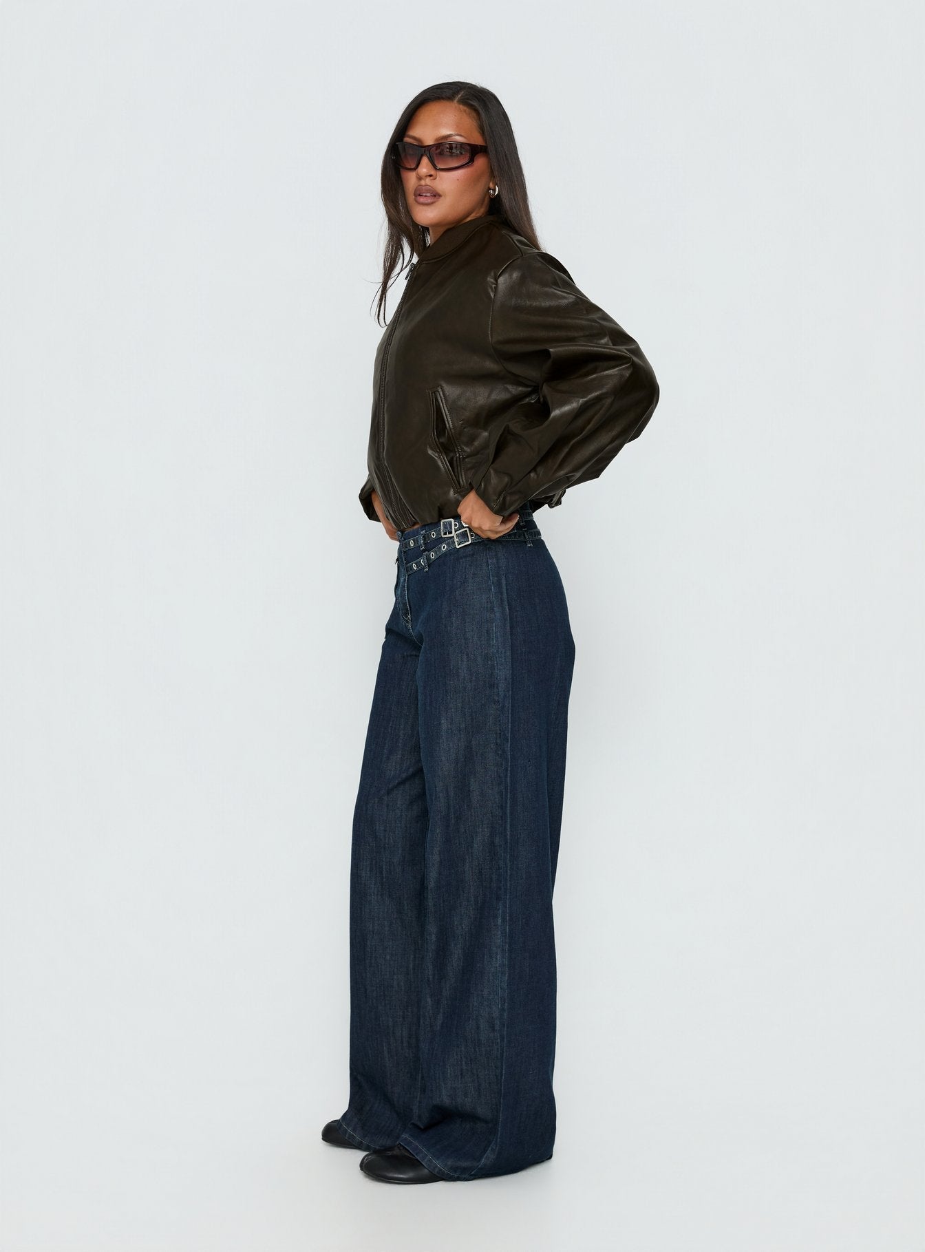 Paltrow Mid Rise Wide Leg Cargo Jeans Dark Blue Wash