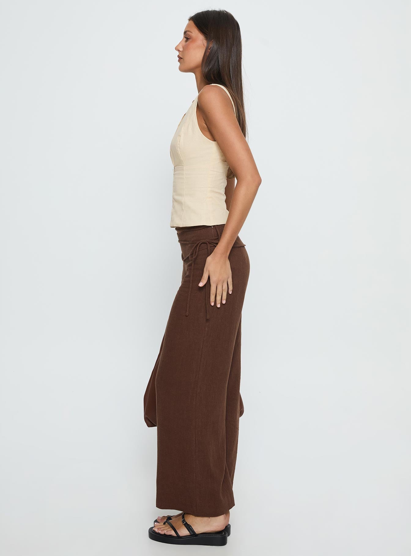 Silver Moon Linen Blend Tie Pants Brown Petite