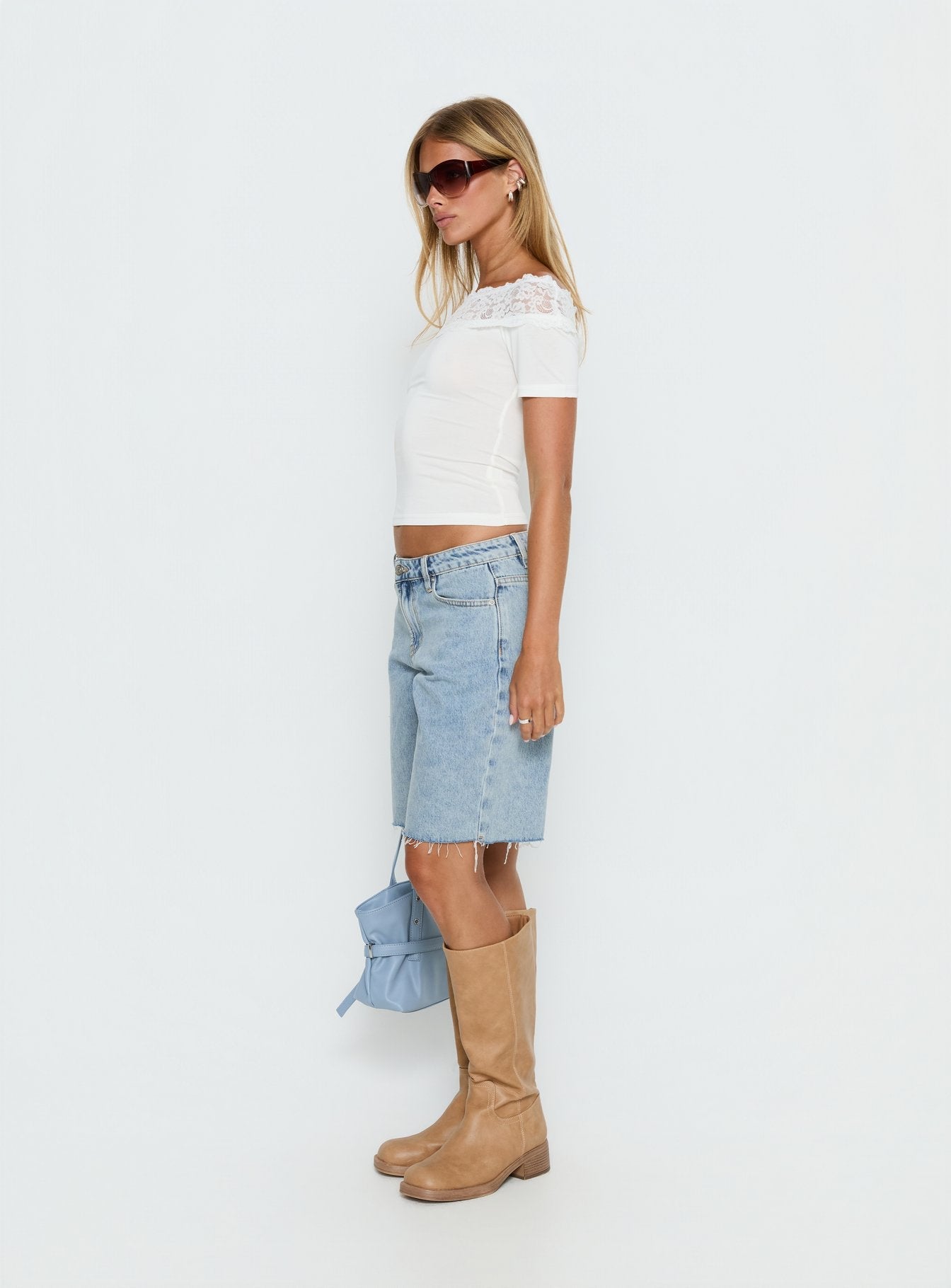 Cult Classic Longline Denim Shorts Light Blue Wash