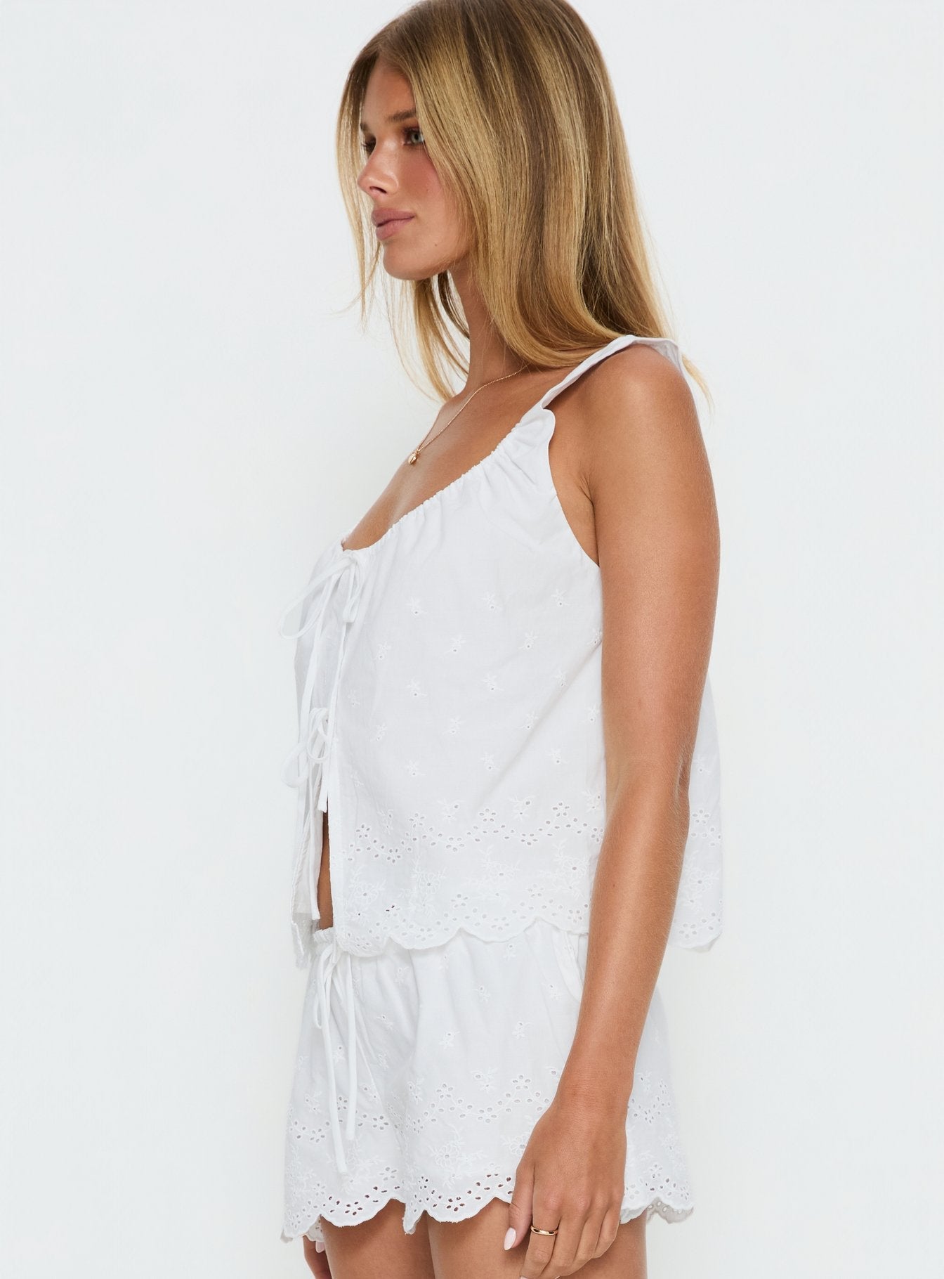 Love of Mine Scoop Anglaise Sleep Cami Top White