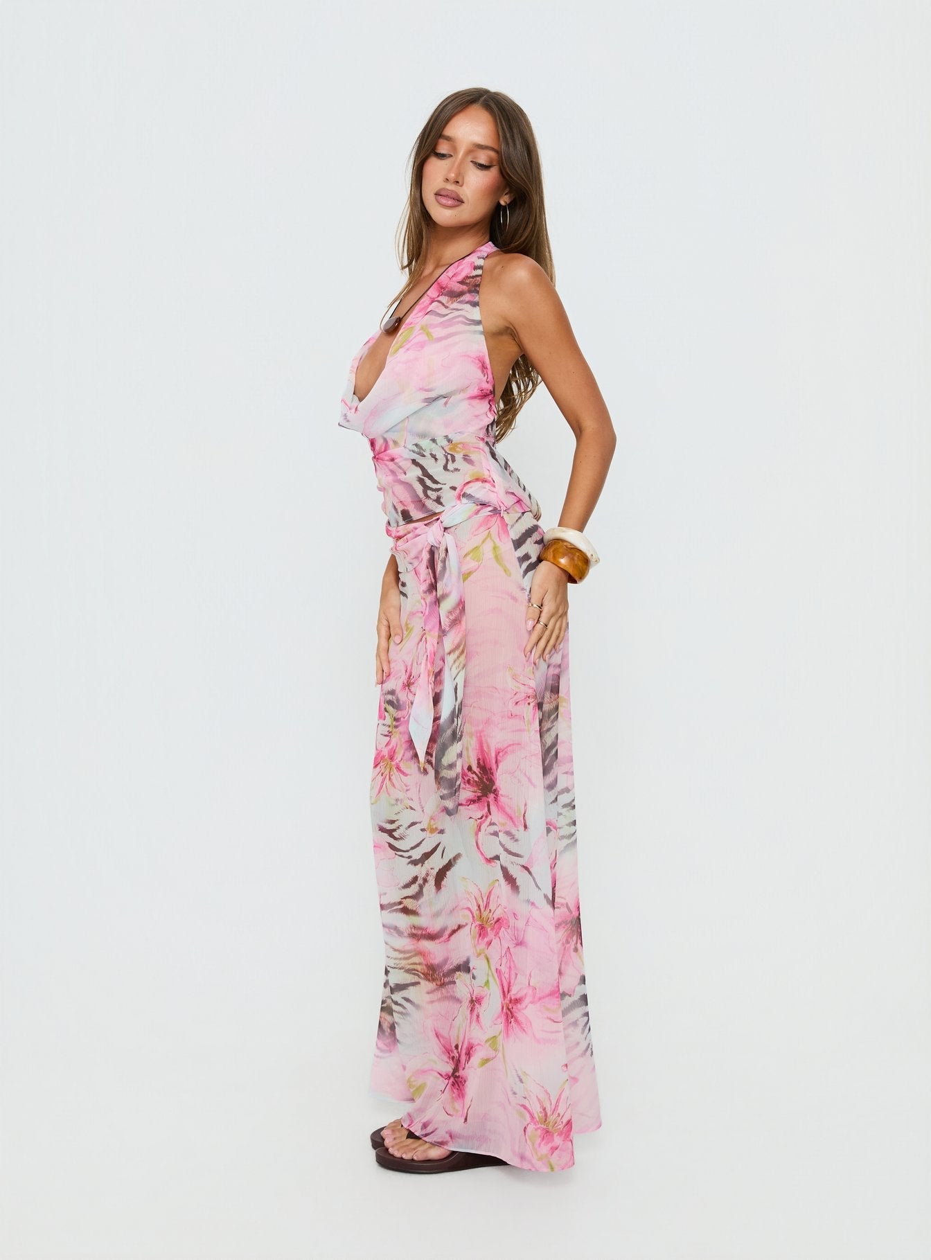 Karzi Chiffon Maxi Skirt Pink Floral