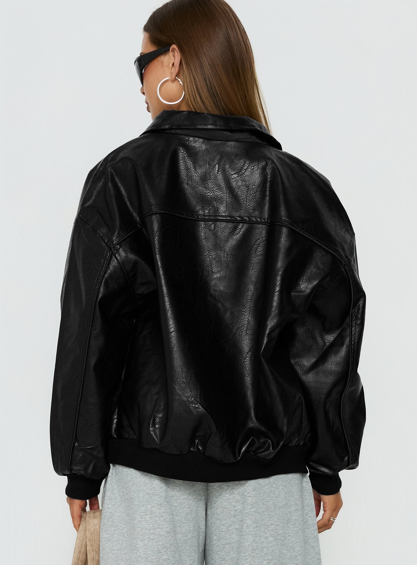 Goldsmith Faux Leather Bomber Jacket Black