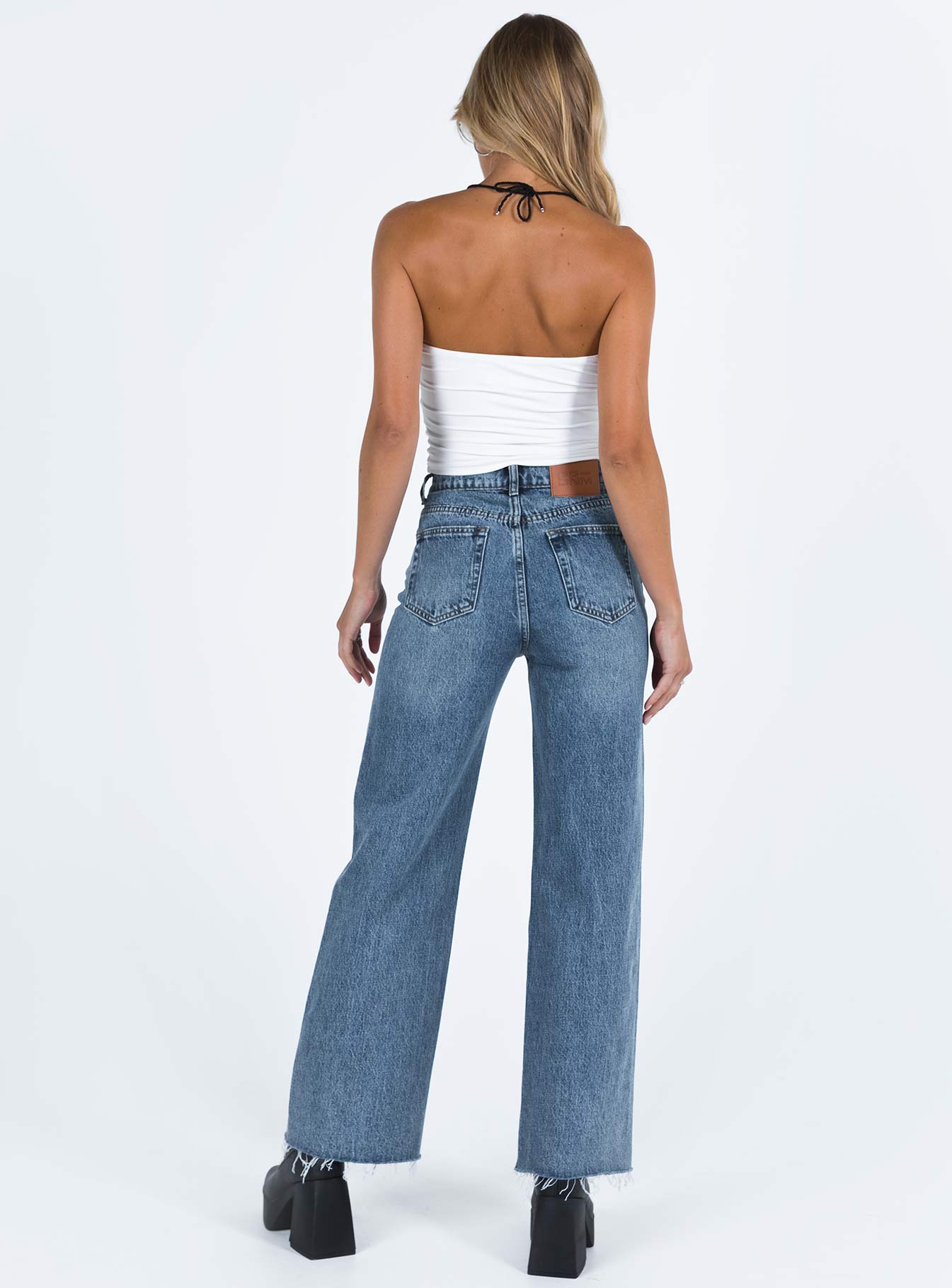 Fawcett High Rise Straight Leg Jeans Mid Blue Wash