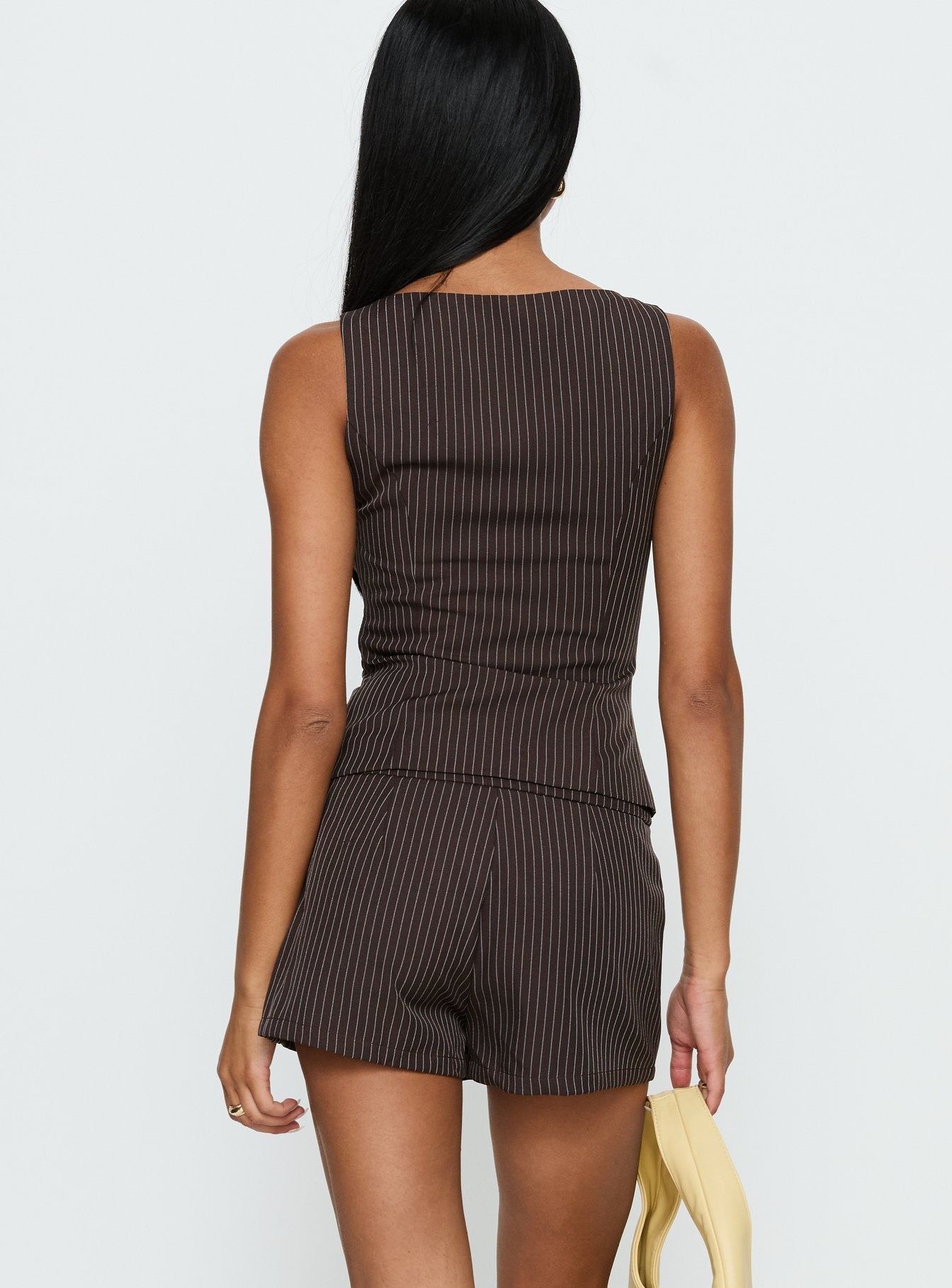 Party Invitations Tailored Shorts Brown Pinstripe