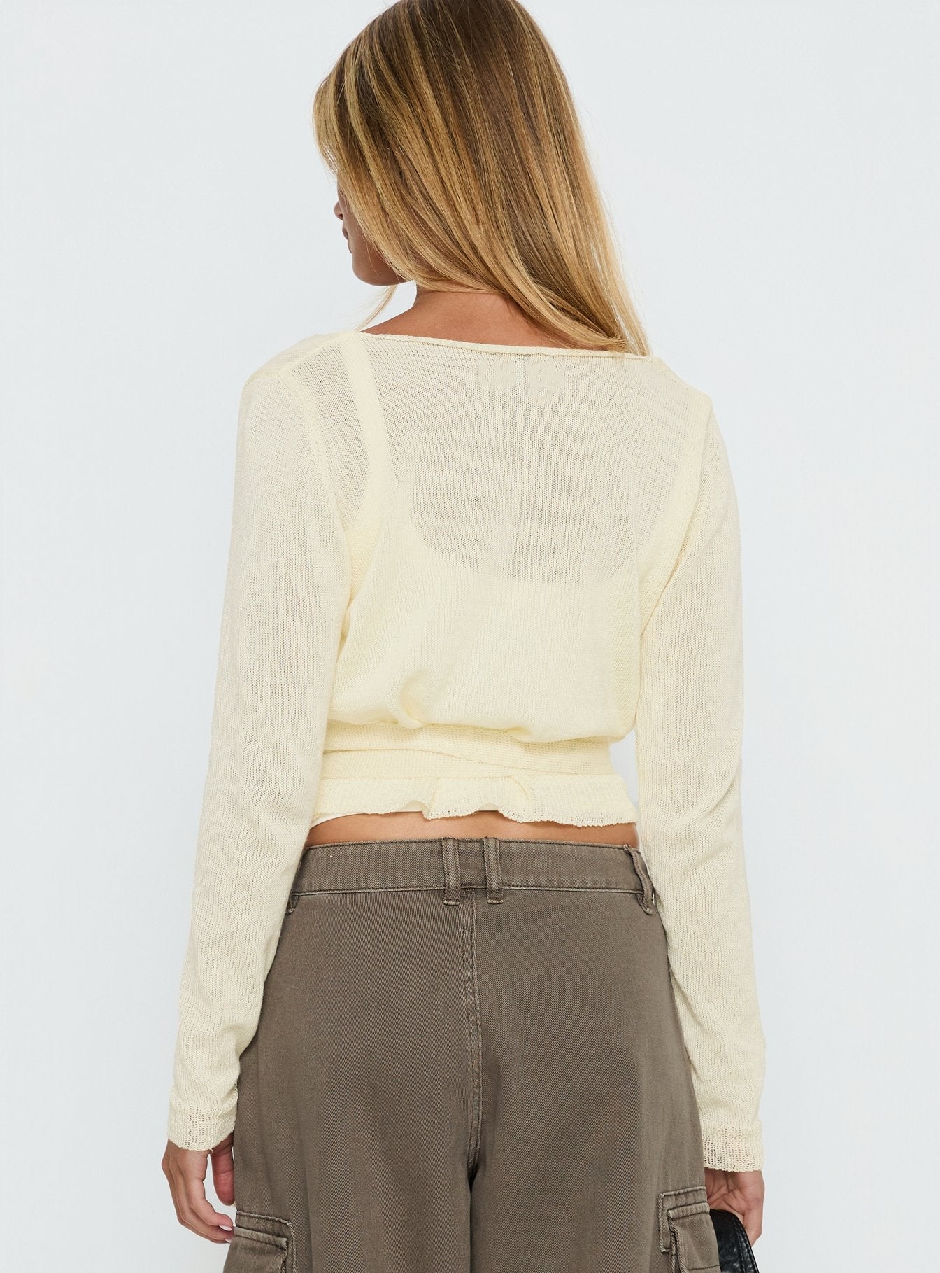 Tonee Sheer Wrap Knit Cardigan Butter Cream