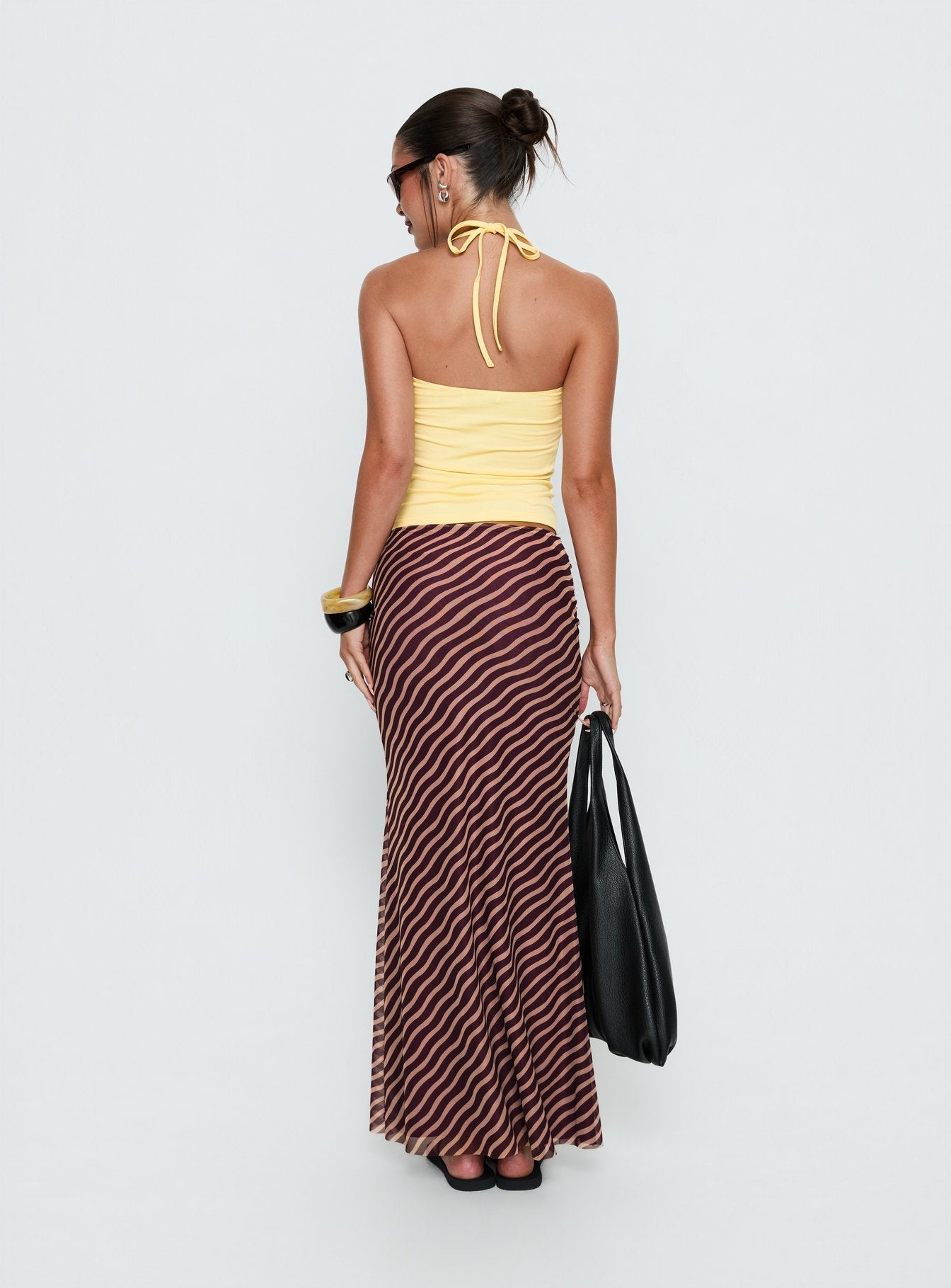 Caviar Tie Maxi Skirt Brown Stripe