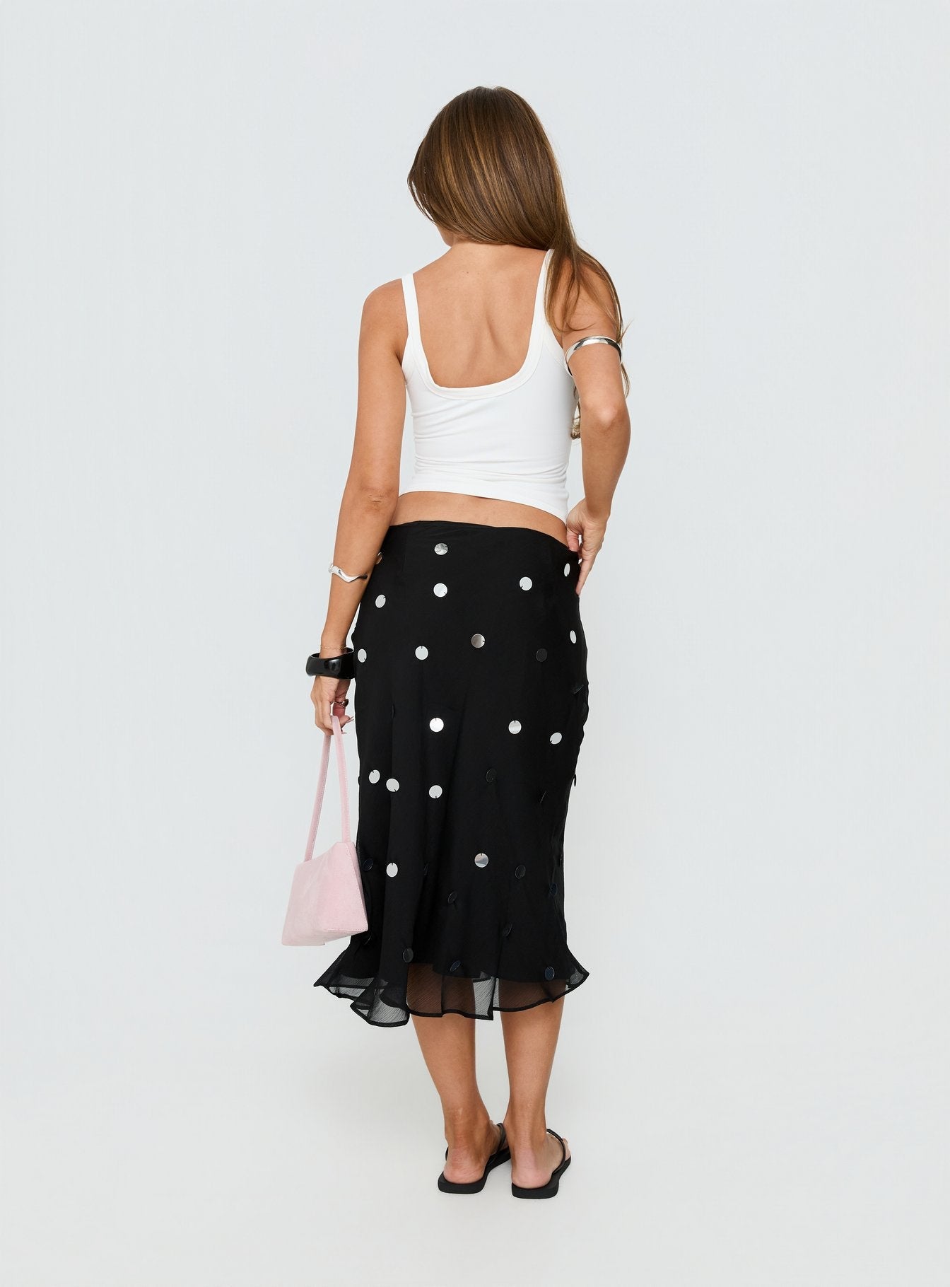 Kessiah Sequin Midi Skirt Black