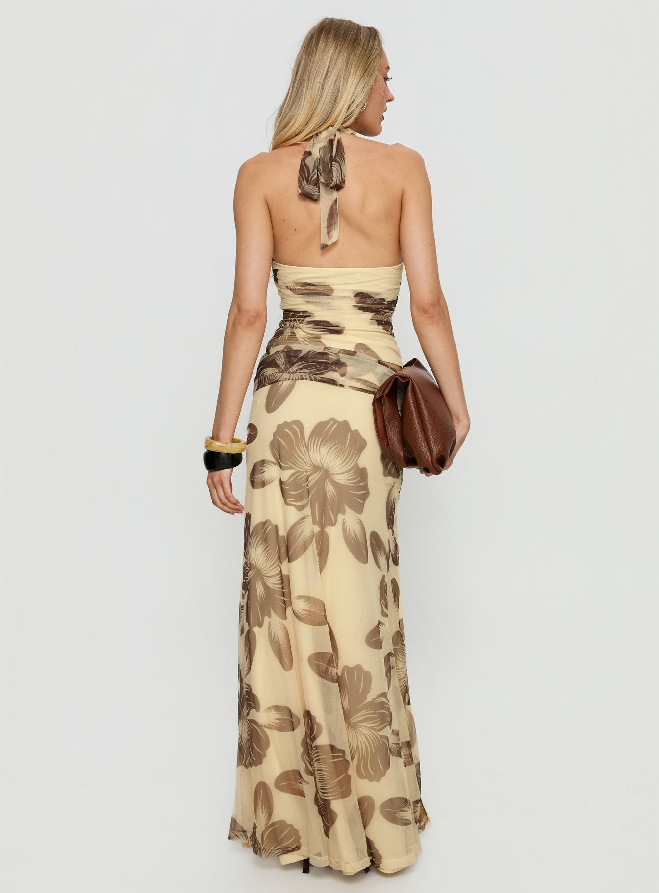 Roselin Mesh Maxi Skirt Brown Floral