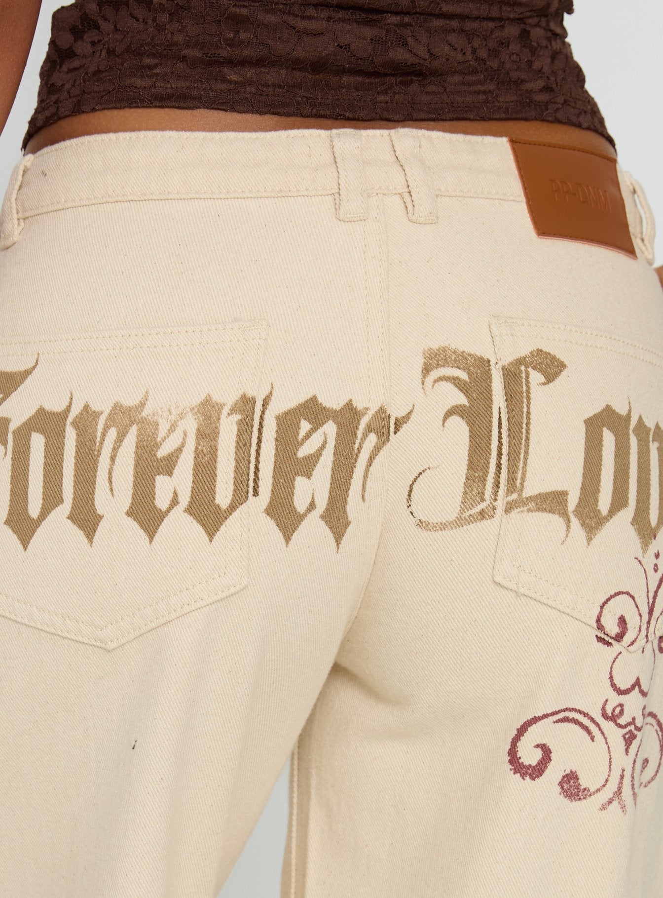 Than Forever Love Graphic Denim Jeans Cream