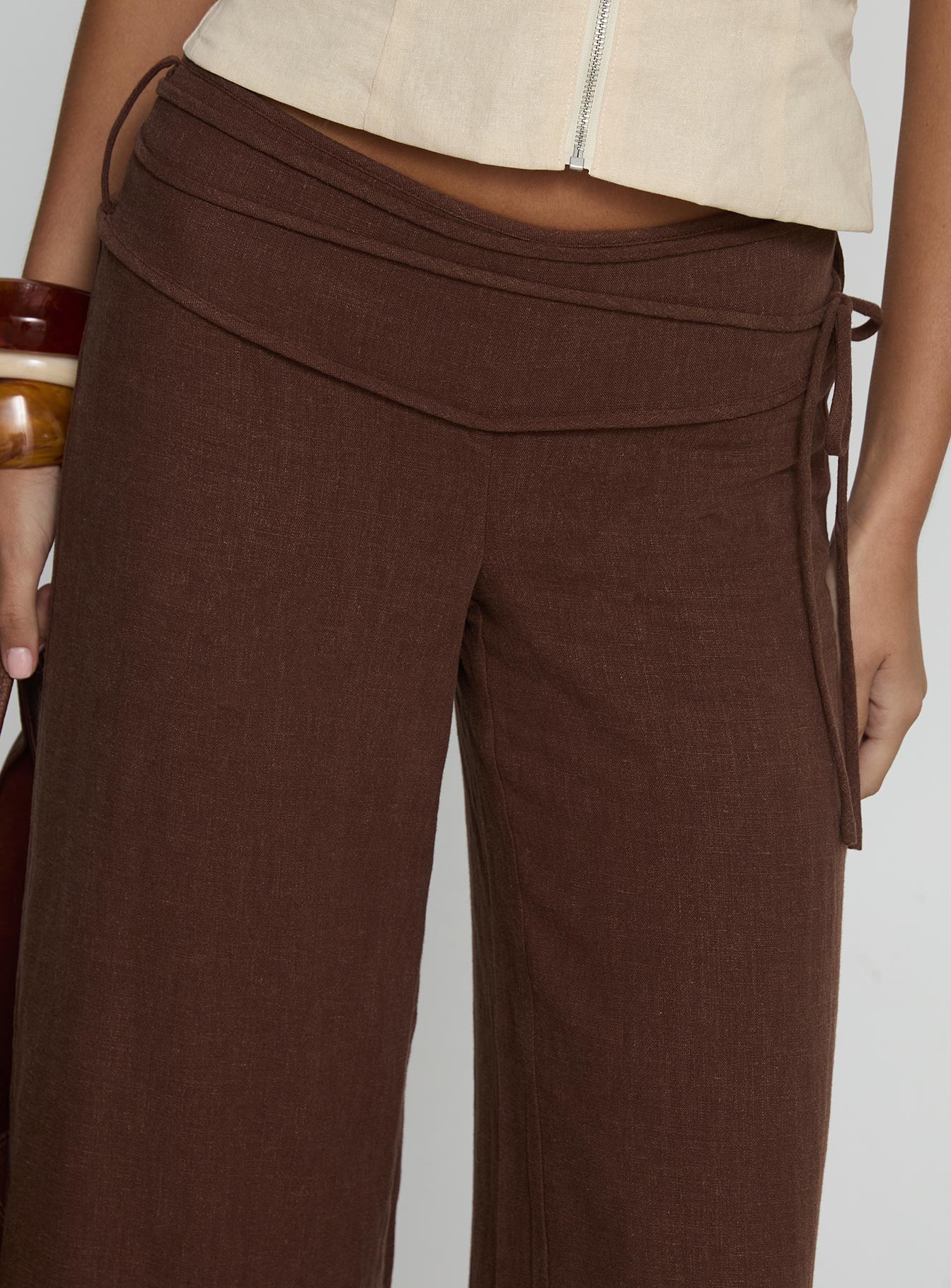 Silver Moon Linen Blend Tie Pants Brown Petite
