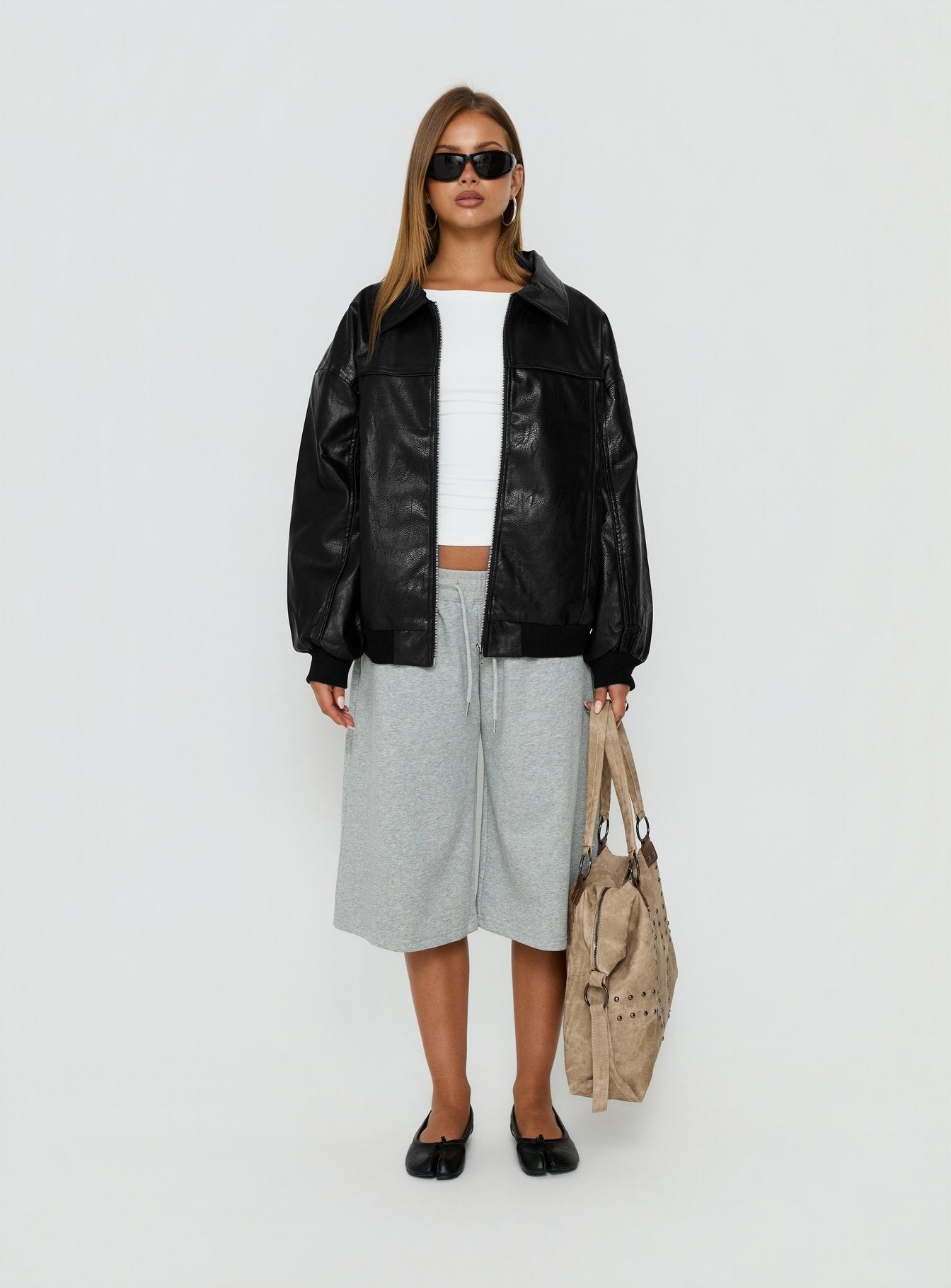 Goldsmith Faux Leather Bomber Jacket Black