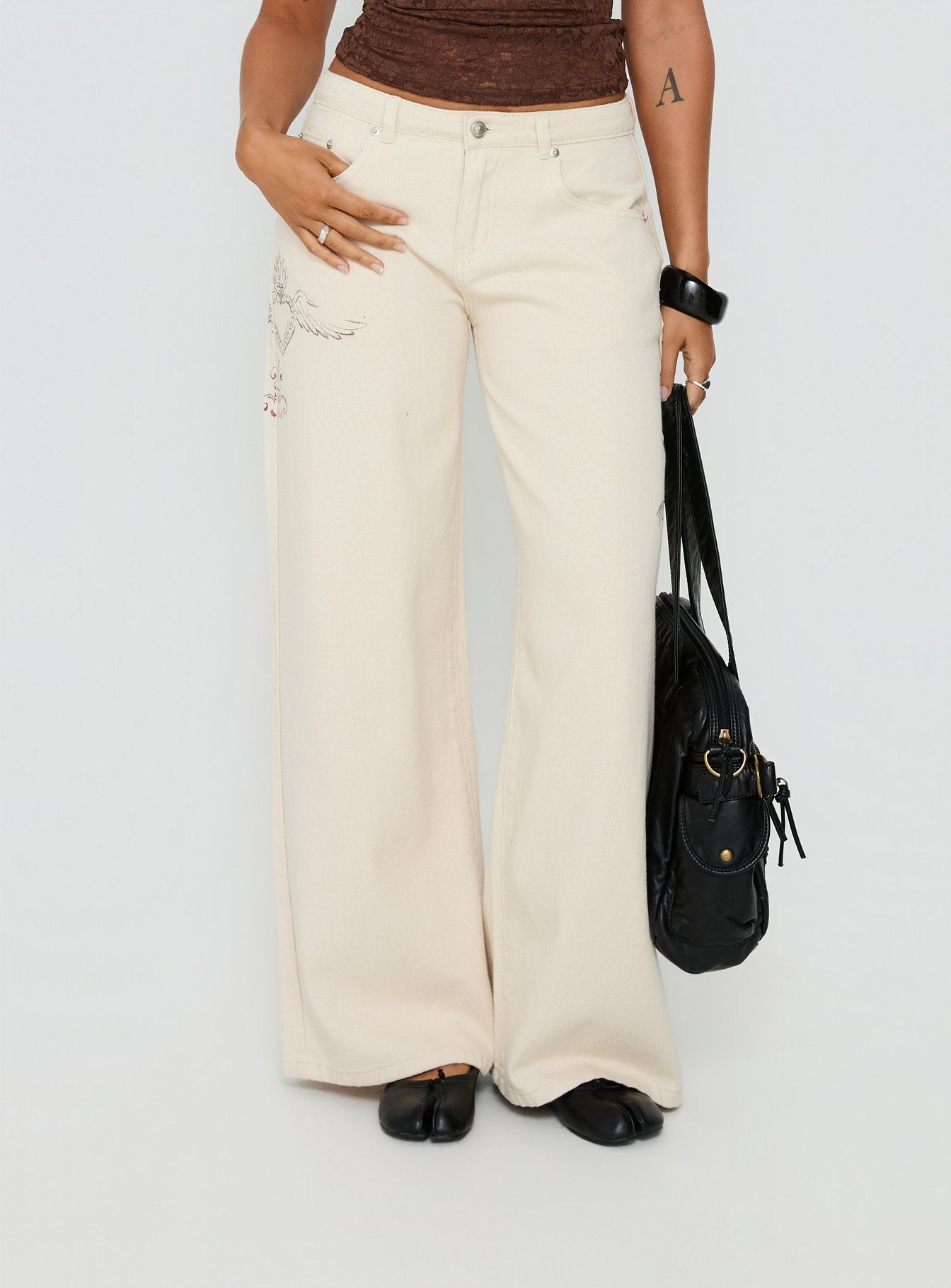 Than Forever Love Graphic Denim Jeans Cream