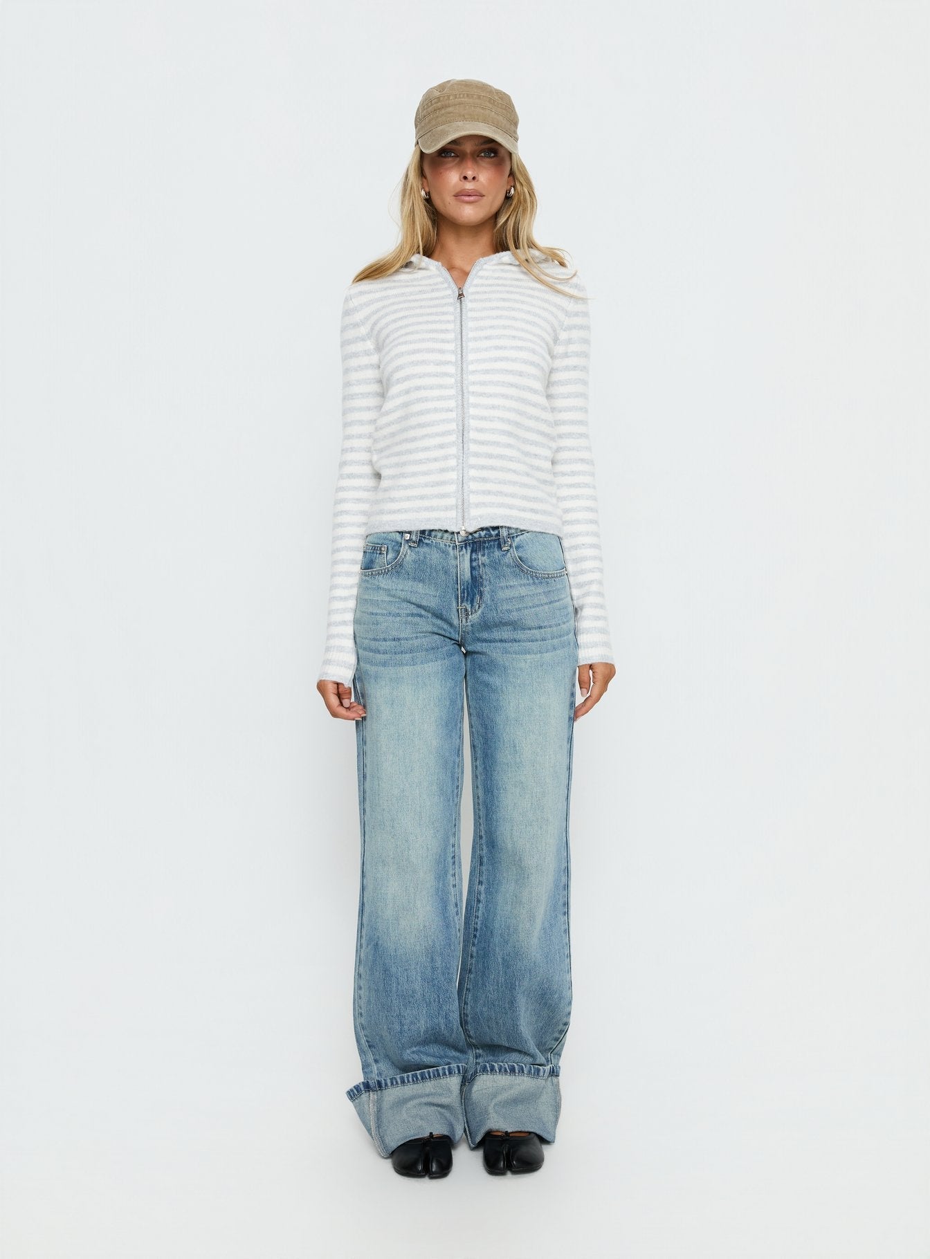 Superstars Zip Through Hoodie Grey / Cream Stripe