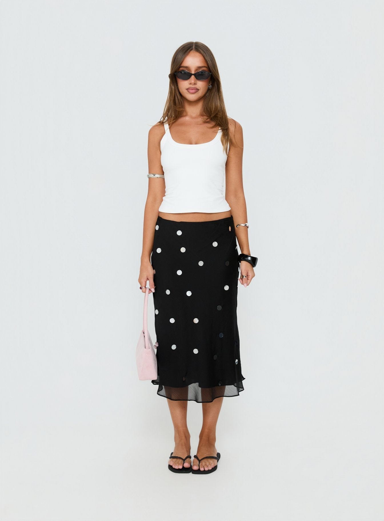 Kessiah Sequin Midi Skirt Black