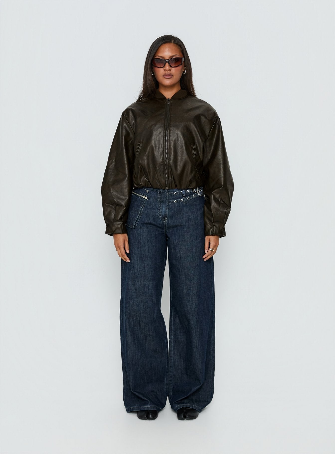 Paltrow Mid Rise Wide Leg Cargo Jeans Dark Blue Wash
