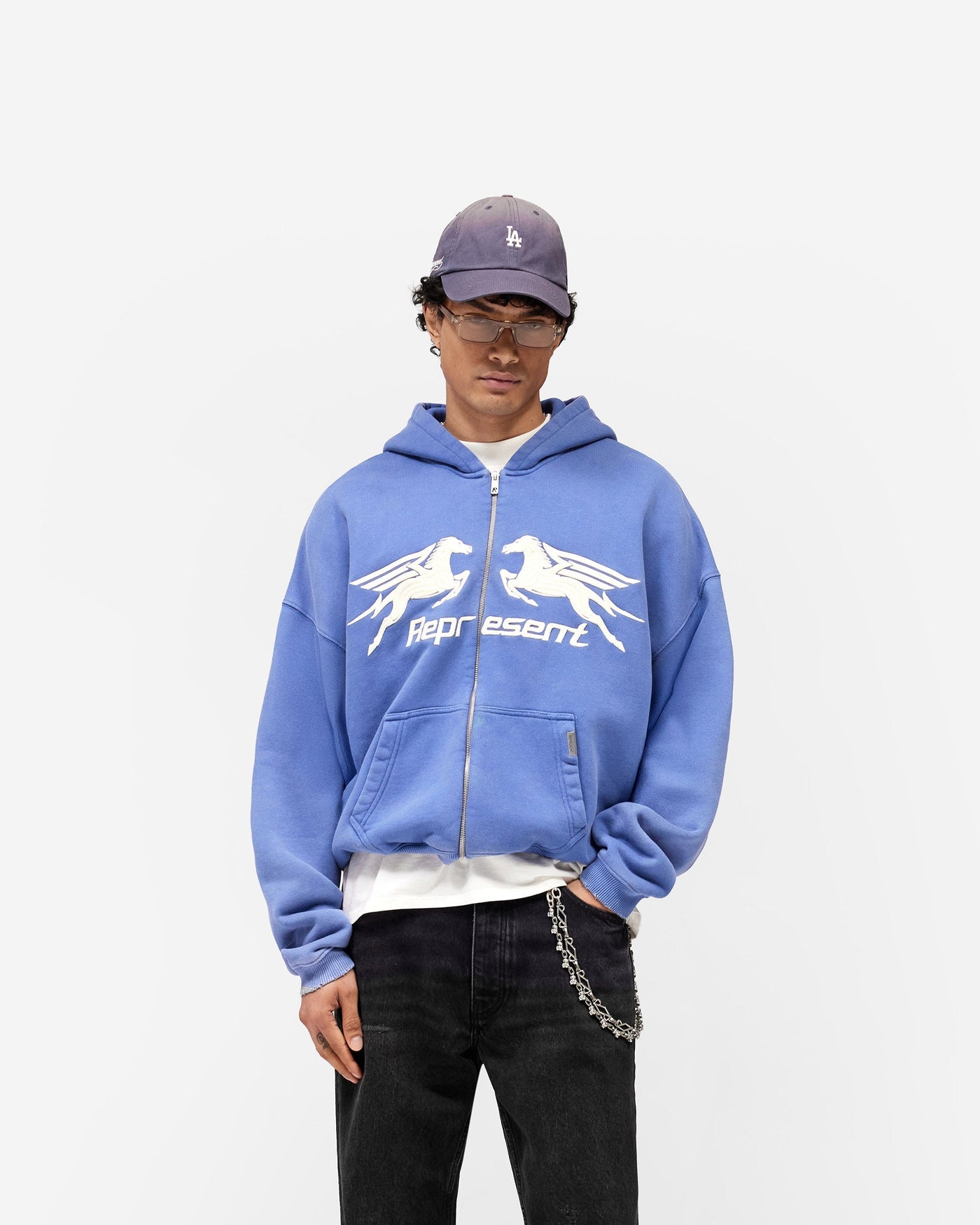 Pegasus Zip Through Hoodie - Indigo