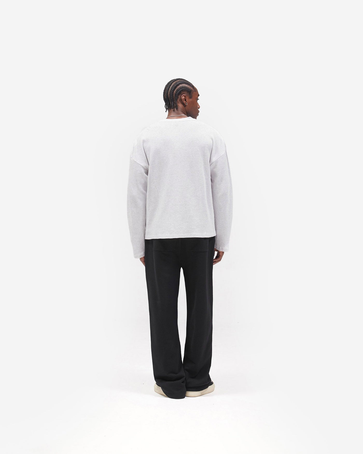 Initial Henley Waffle Long Sleeve T-Shirt - Ice Grey Marl