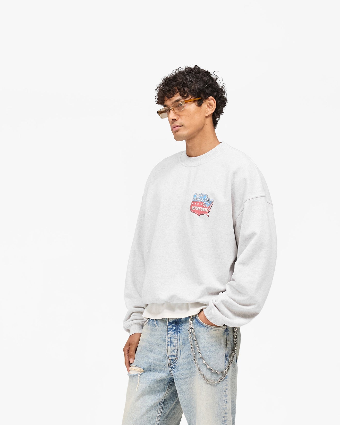 Represent x Beach Boys Americas Band Sweater - Ice Grey Marl