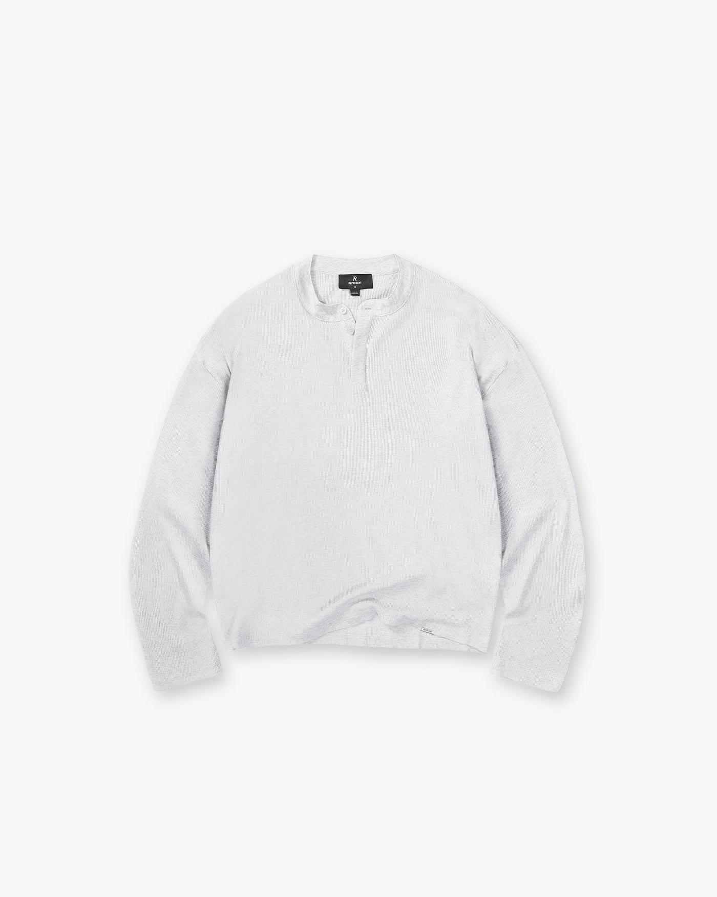 Initial Henley Waffle Long Sleeve T-Shirt - Ice Grey Marl