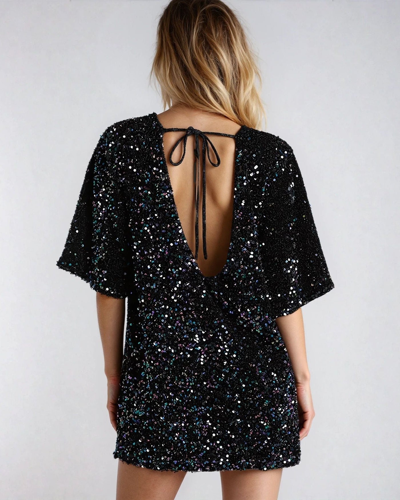 Robe Noire à Sequins Étincelants - Ezia