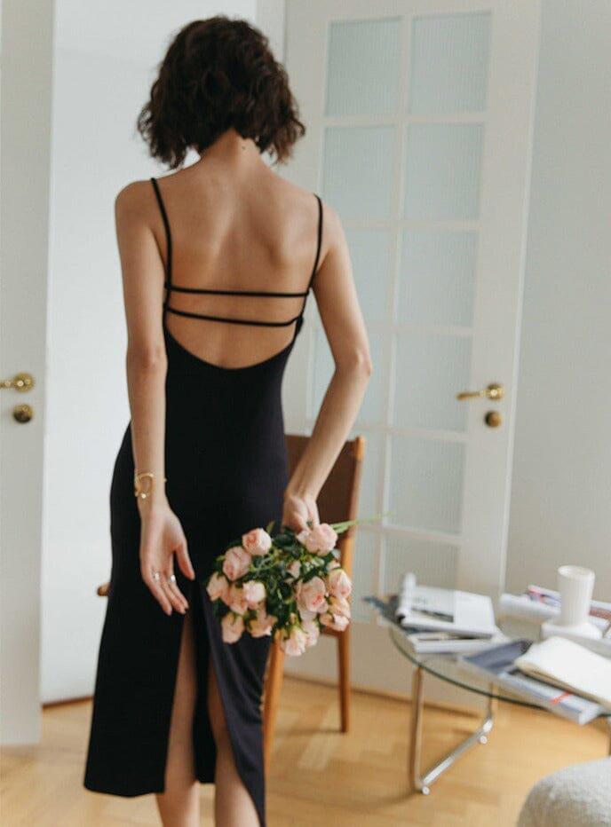 Robe Noire dos nu - Calissa, Élégante et Glamour