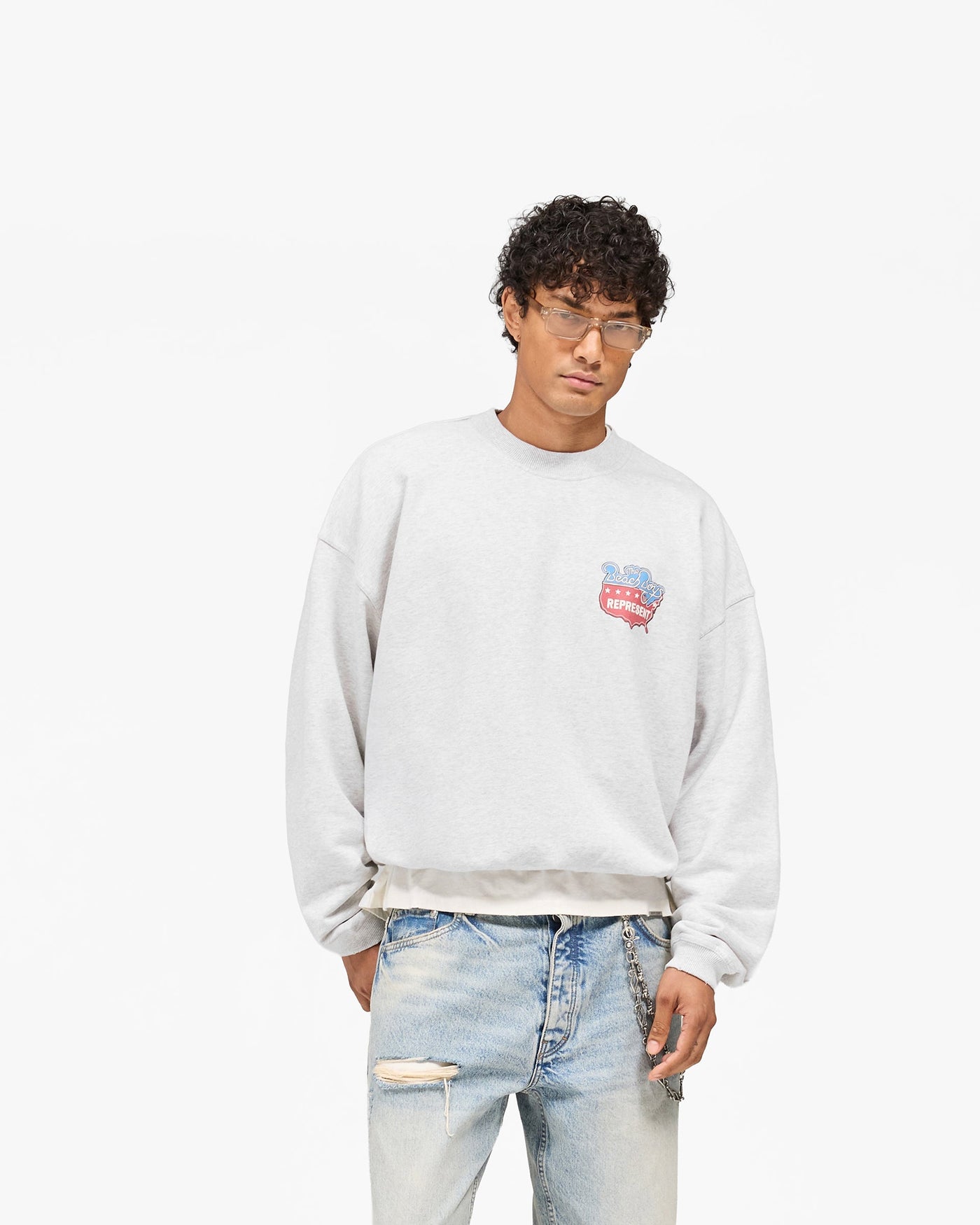 Represent x Beach Boys Americas Band Sweater - Ice Grey Marl